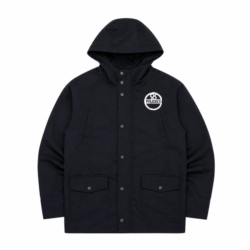 PRUDELS — Jaket Parka Hitam — Artikel Nightraid — Tactical Streetwear Style — High Quality Twill Cotton & Screen Printing