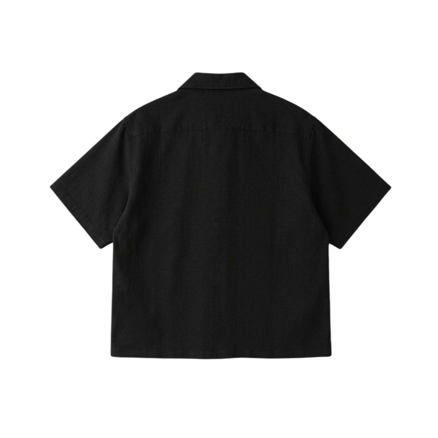 Kemeja Boxy Hitam dan Hijau Unisex PRUDELS Linen Angel Premium Nyaman Kerah Rebah Lengan Pendek M-XXL foto 5