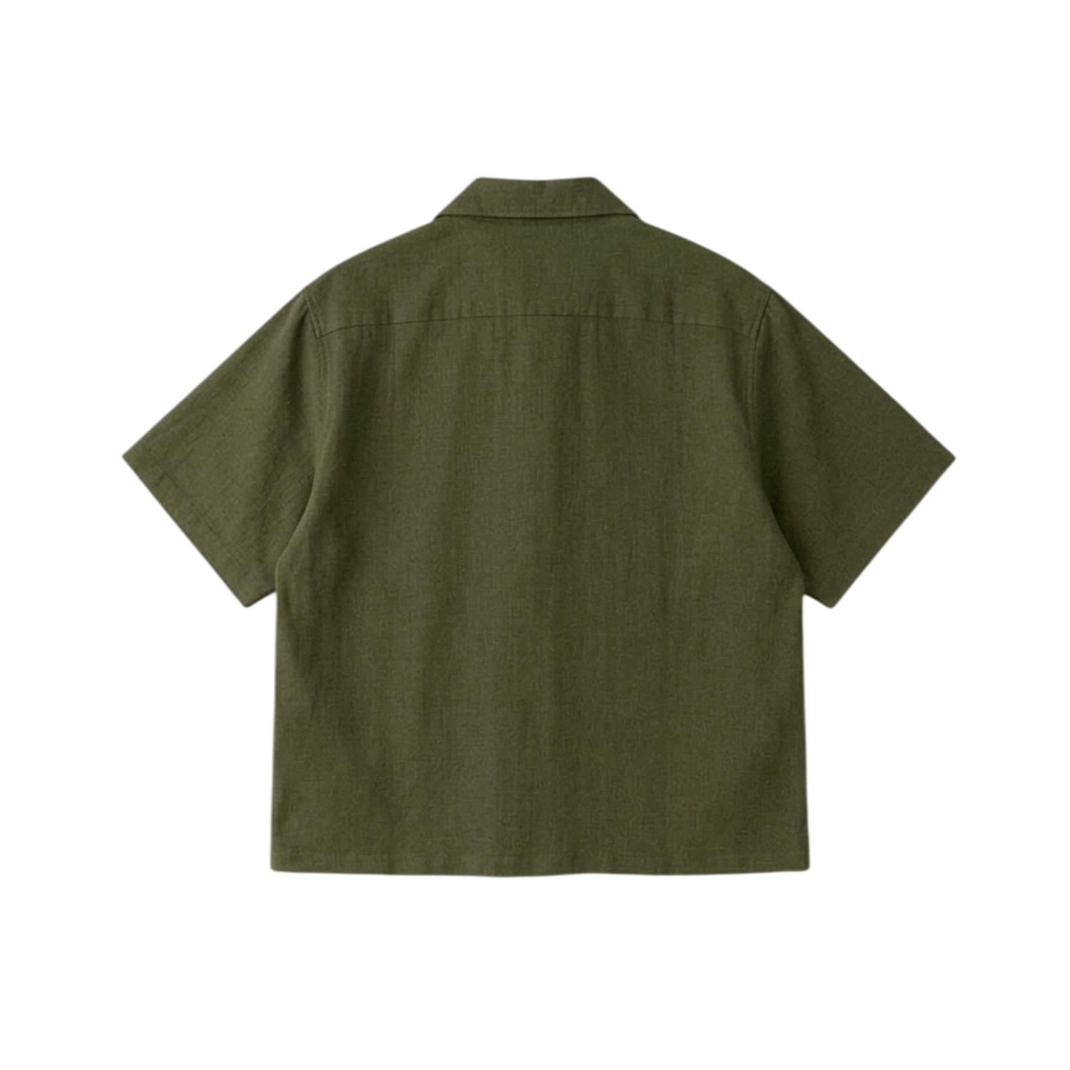 Kemeja Boxy Hitam dan Hijau Unisex PRUDELS Linen Angel Premium Nyaman Kerah Rebah Lengan Pendek M-XXL foto 3