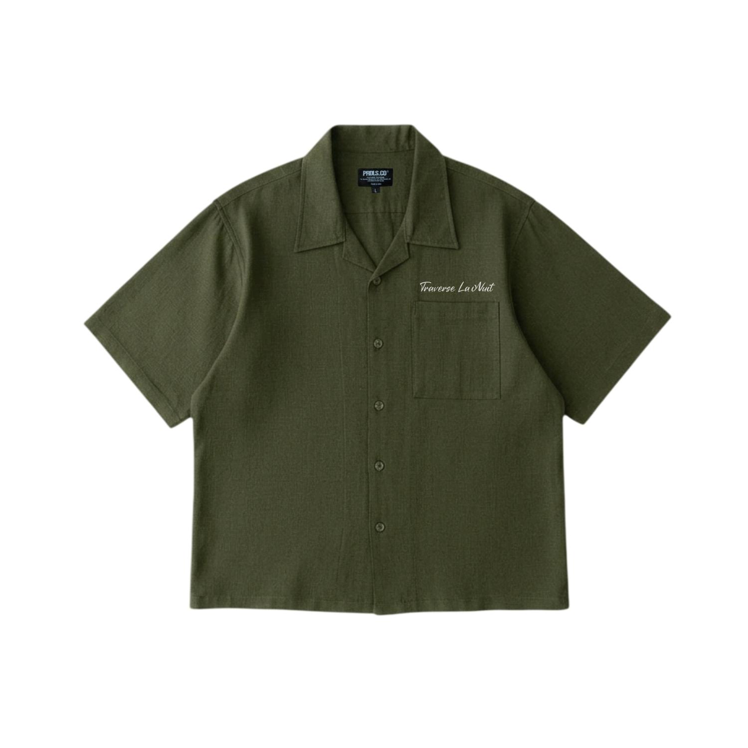 Kemeja Boxy Hitam dan Hijau Unisex PRUDELS Linen Angel Premium Nyaman Kerah Rebah Lengan Pendek M-XXL foto 6