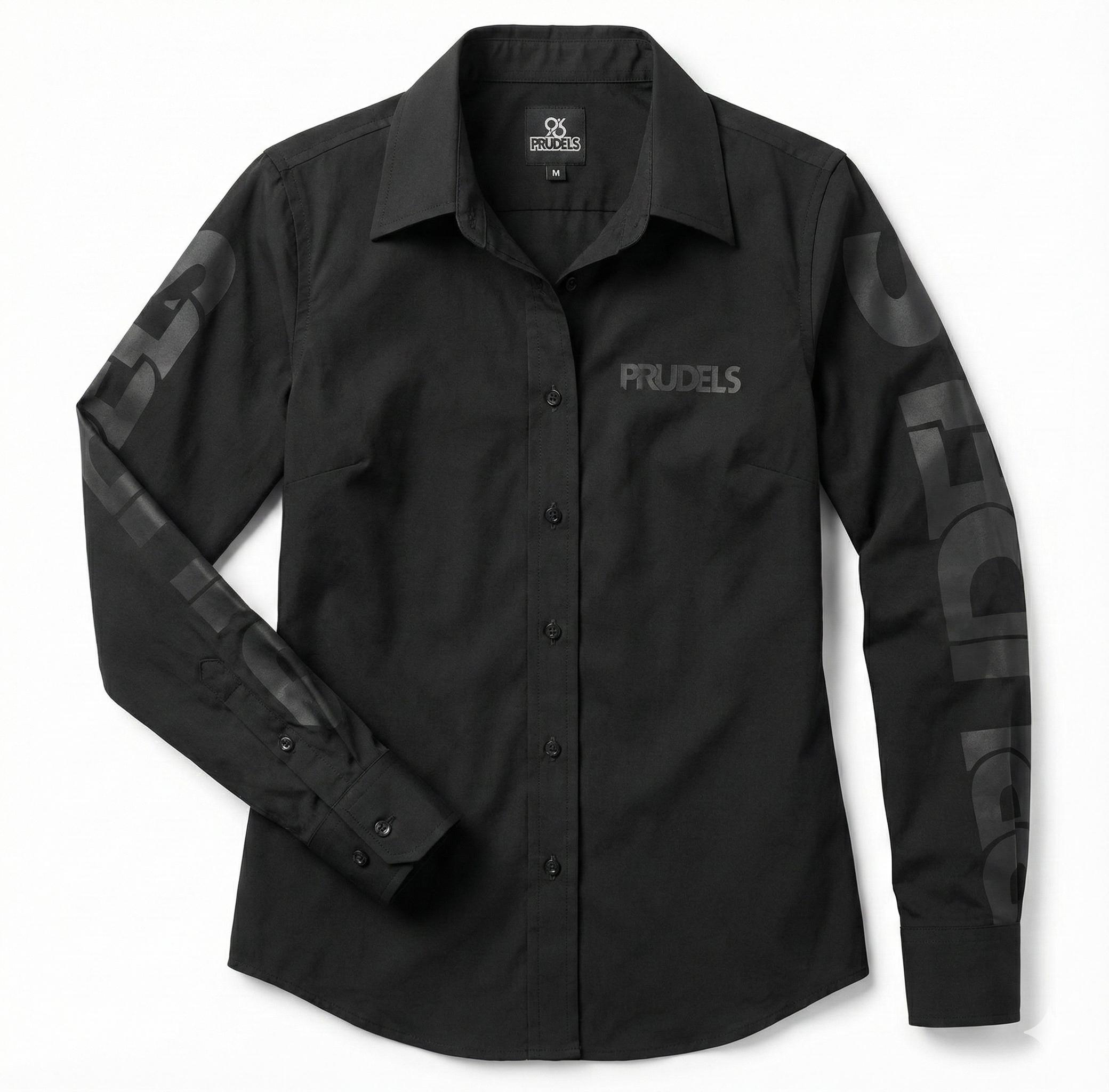 Kemeja Hitam Prudels Lengan Panjang Sablon - Kemeja Pria Slim Fit Trendy