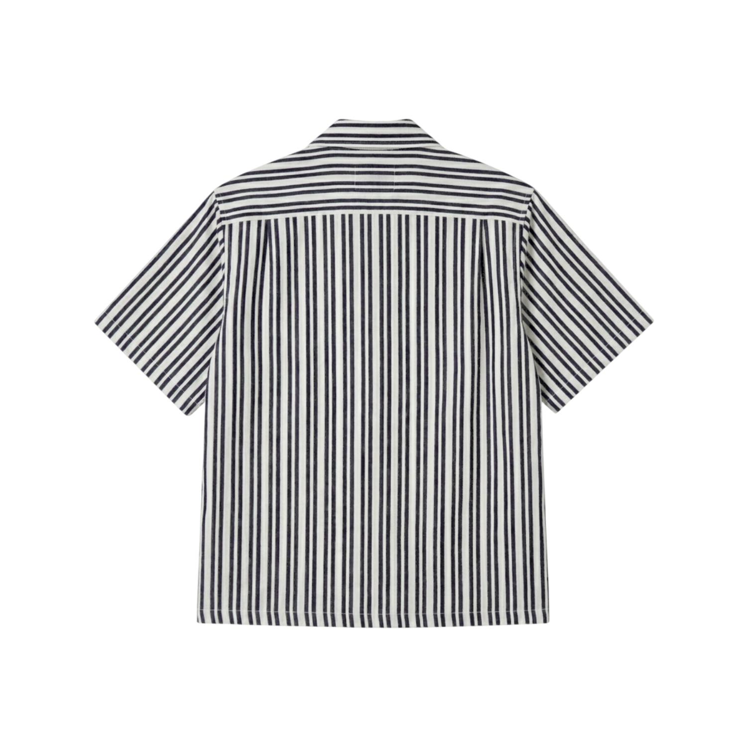 Kemeja Navy Khakhi Stripe Belang Unisex PRUDELS Linen Premium Nyaman Lengan Pendek M-XXL foto 2