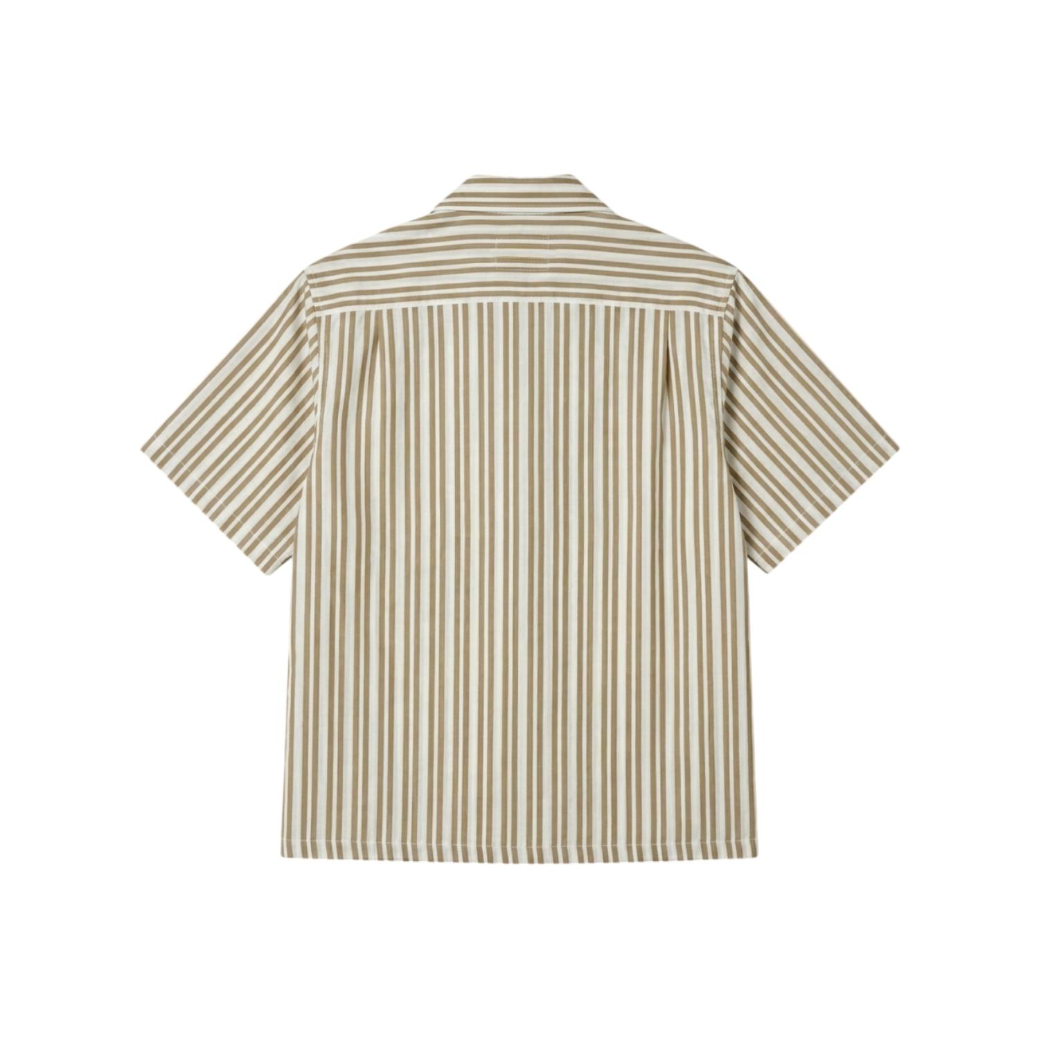 Kemeja Navy Khakhi Stripe Belang Unisex PRUDELS Linen Premium Nyaman Lengan Pendek M-XXL foto 4