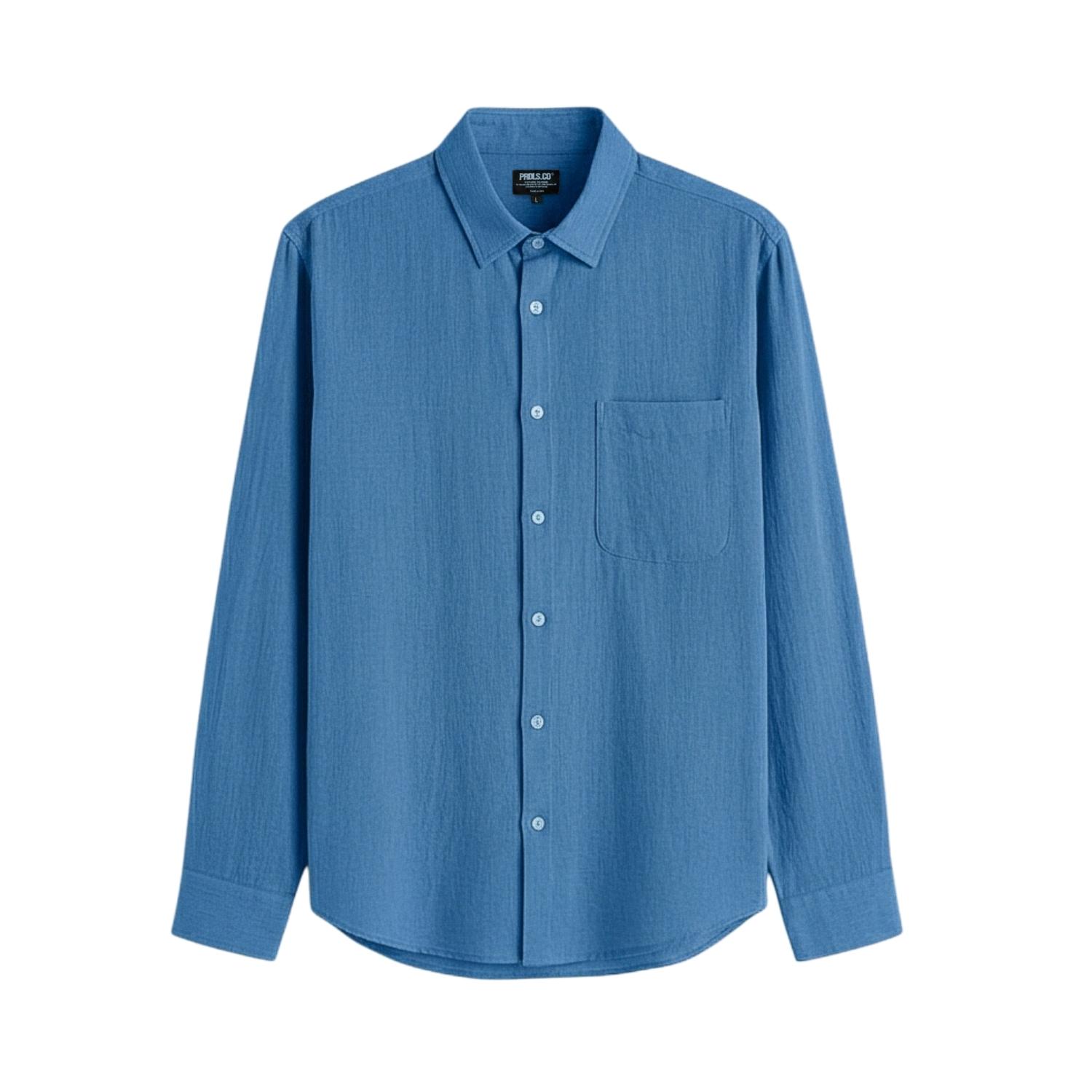 Longsleeve Shirt Kemeja Lengan Panjang Unisex PRUDELS Basic Shirt Cotton Chambray 20s Premium Nyaman foto 3