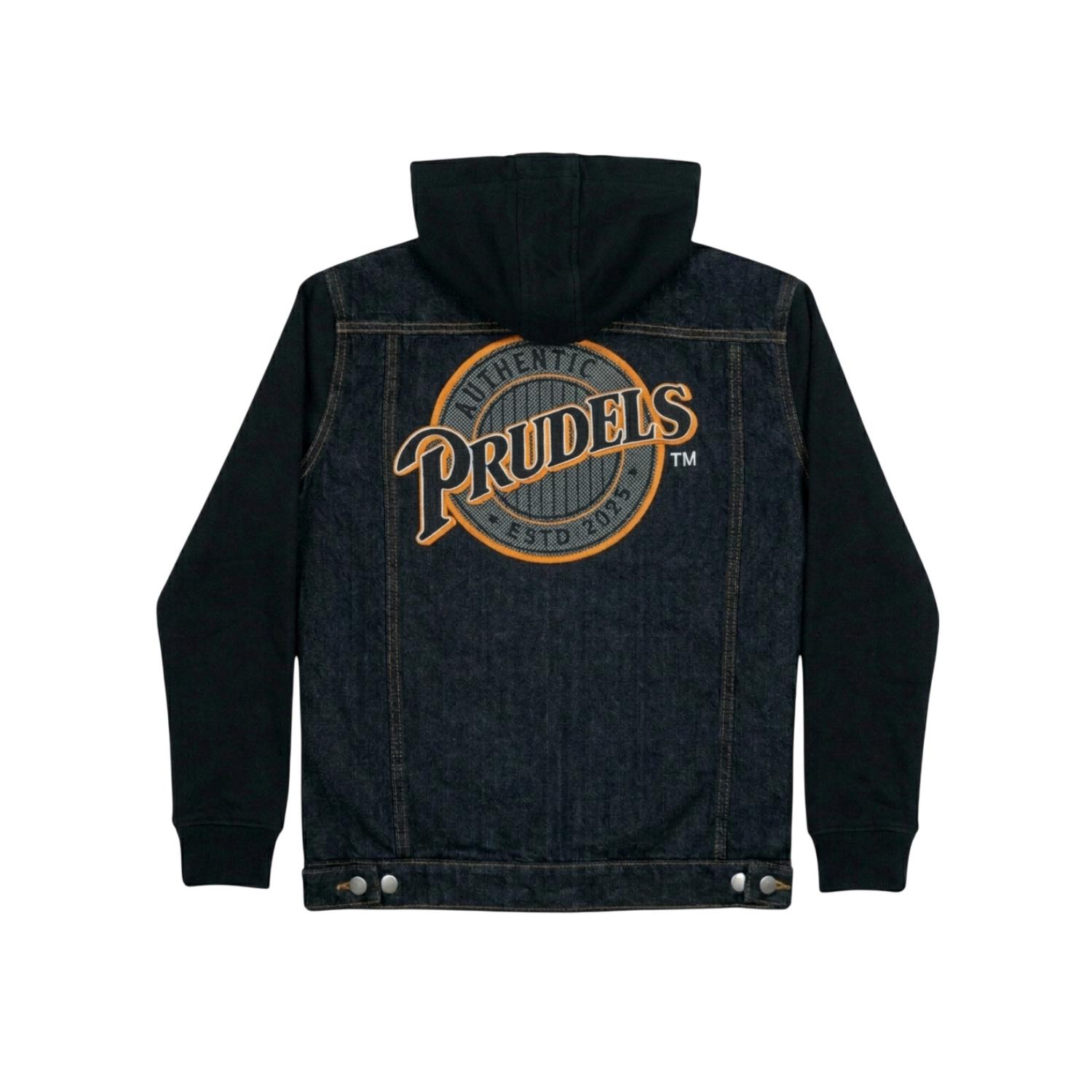 Prudels Denim Jacket Hooded – Jaket Jeans Kombinasi Lengan Hoodie Fleece foto 2