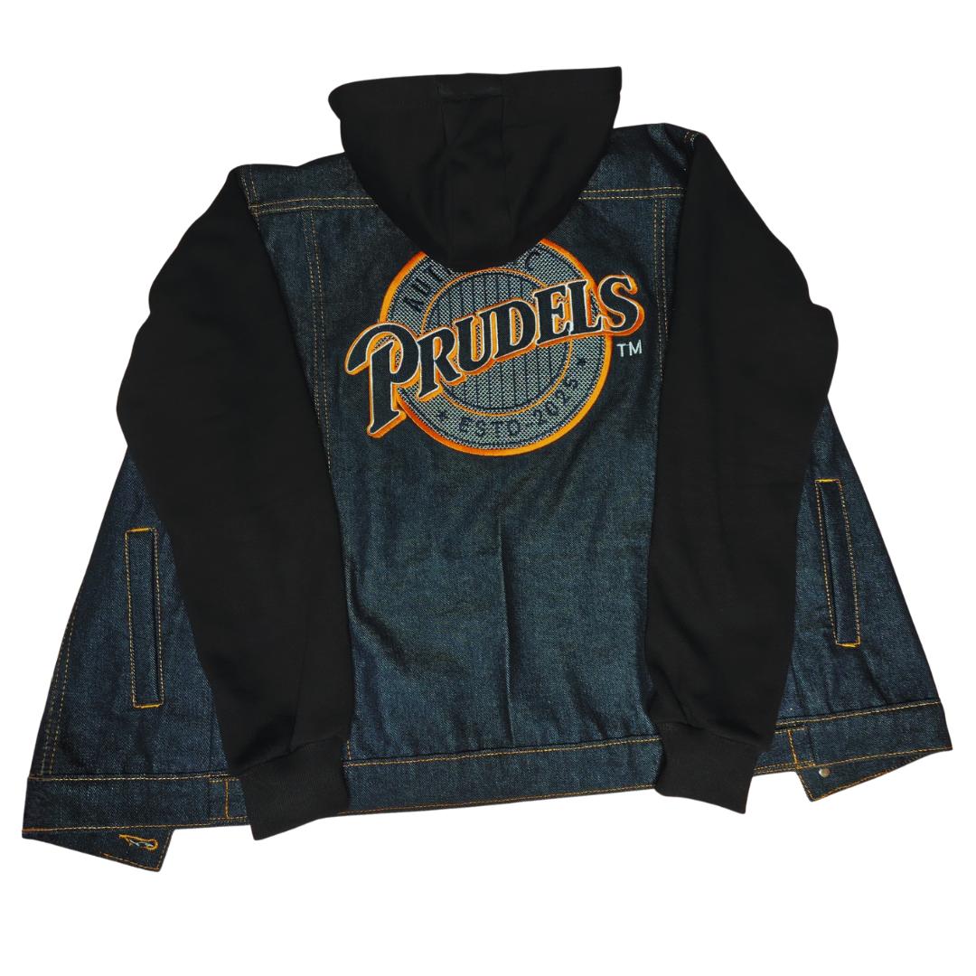 Prudels Denim Jacket Hooded – Jaket Jeans Kombinasi Lengan Hoodie Fleece foto 3