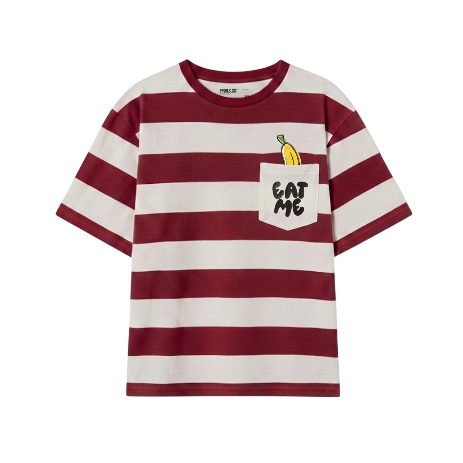 Prudels Eat Me T-Shirt Stripe | Kaos Distro Salur Saku Pria Wanita | Combed 24s