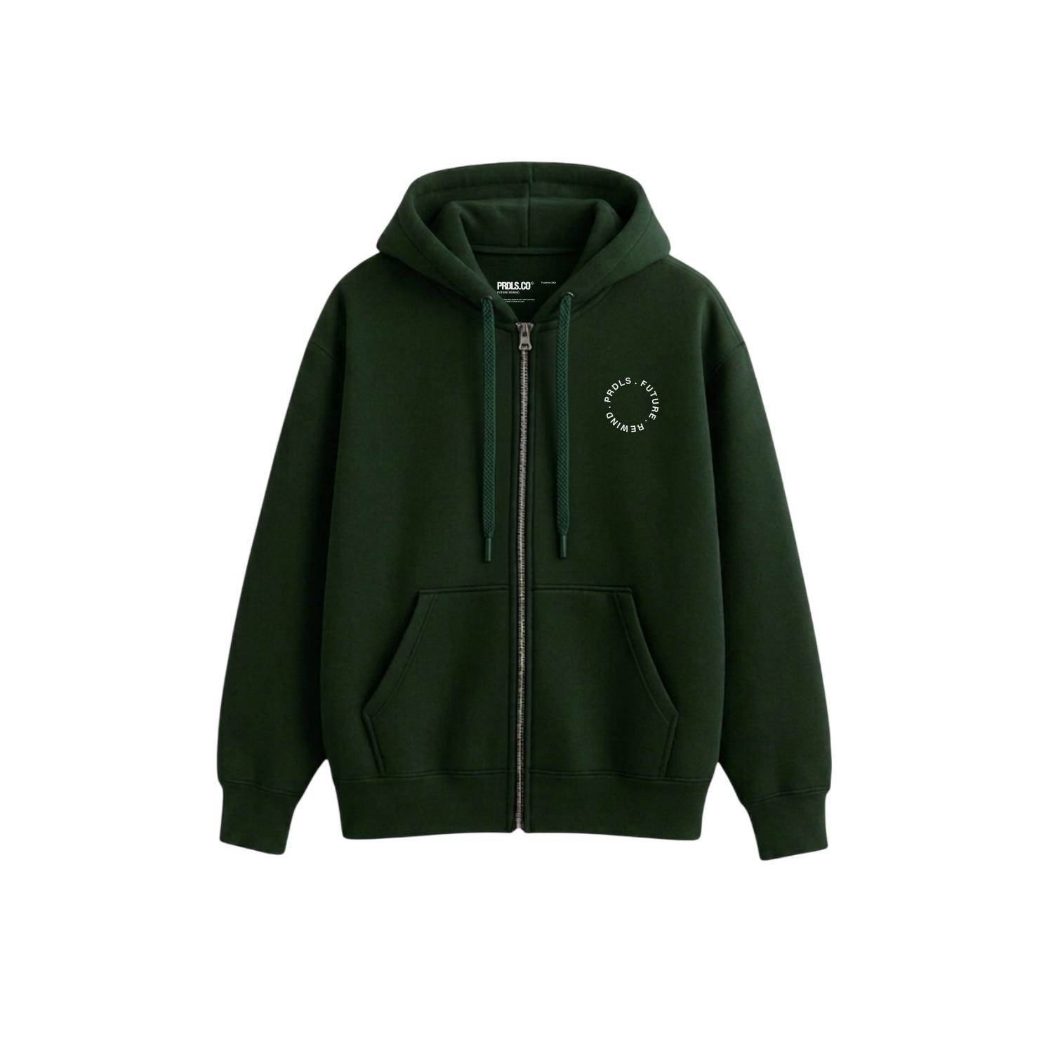 PRUDELS Hoodie Zipper CIRCLE Warna Hijau - Hoodie Unisex dengan Resleting - Bahan Fleece Cotton 330gsm