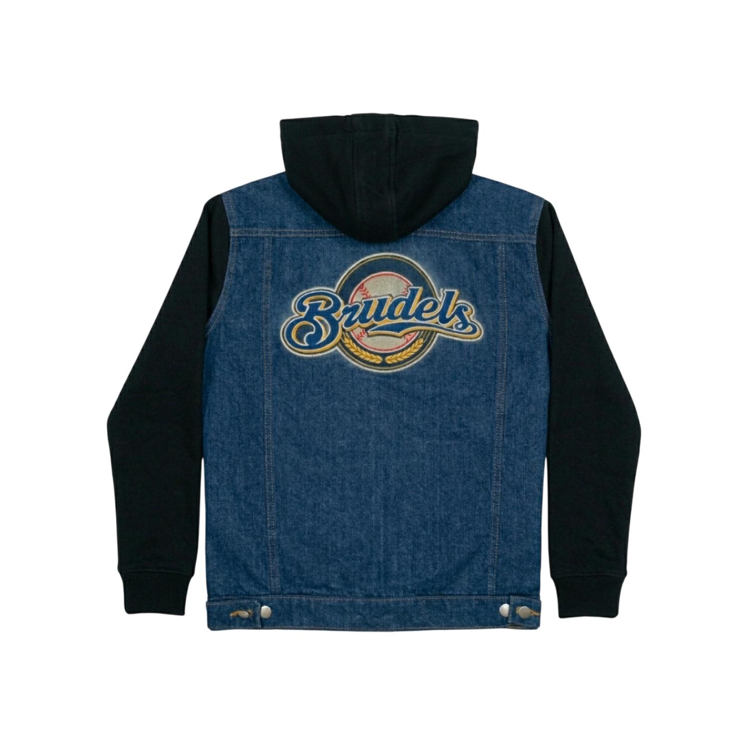 Prudels Jaket Denim Hoodie Pria - Jaket Jeans Lengan Hitam Fleece - Hoodie Denim Baseball Distro Original foto 2