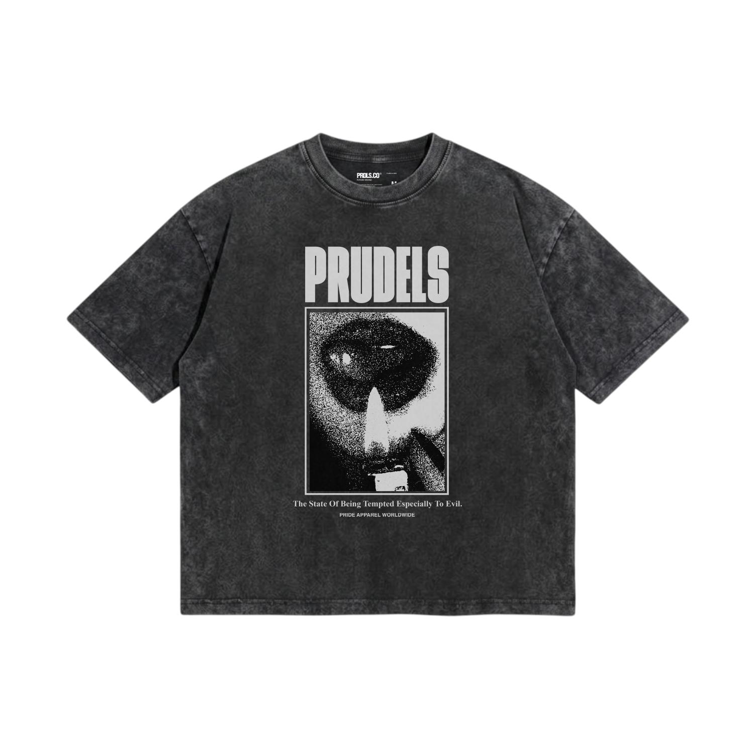 PRUDELS Kaos Oversize Boxy Burn T Shirt Acid Wash Full Cotton 20s Tebal Sejuk