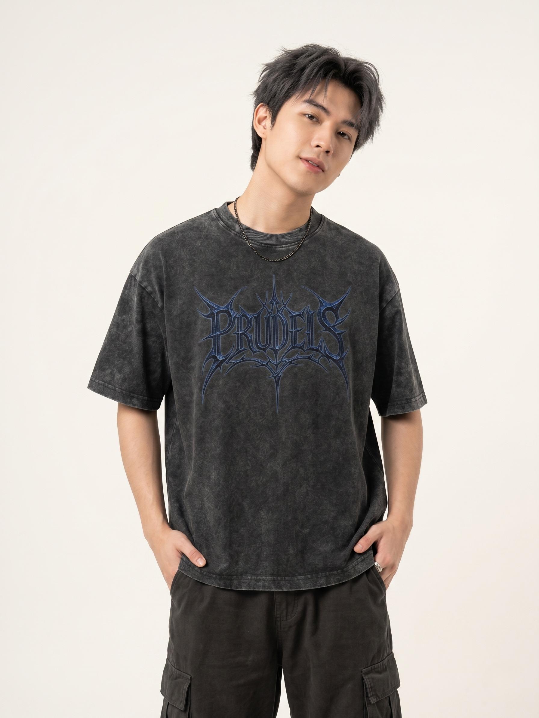 PRUDELS Kaos Oversize Boxy DTH Acid Wash Grey Full Cotton 20s Tebal Adem foto 3