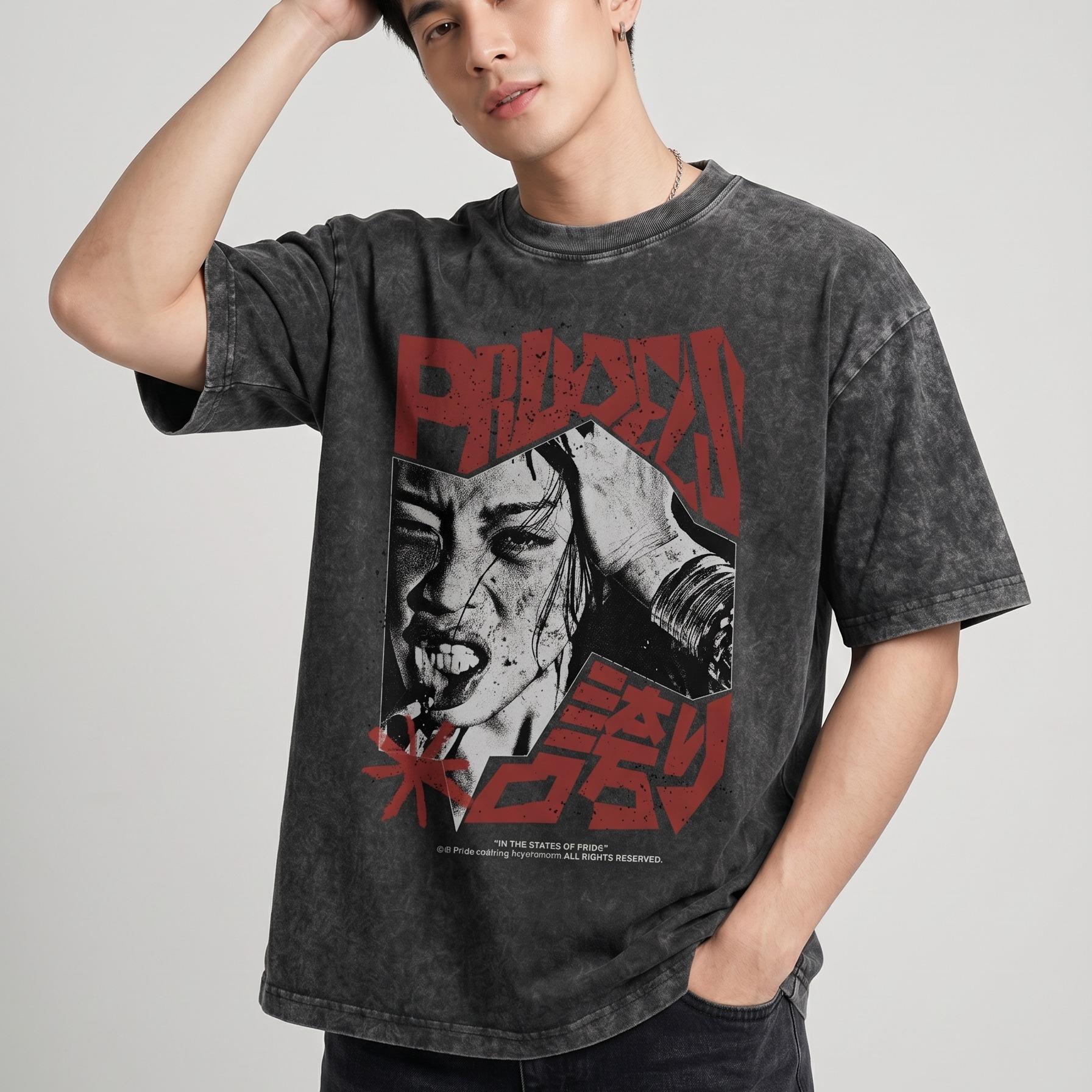 PRUDELS Kaos Oversize Boxy GRLH Acid Wash Grey Full Cotton 20s Tebal Adem foto 3