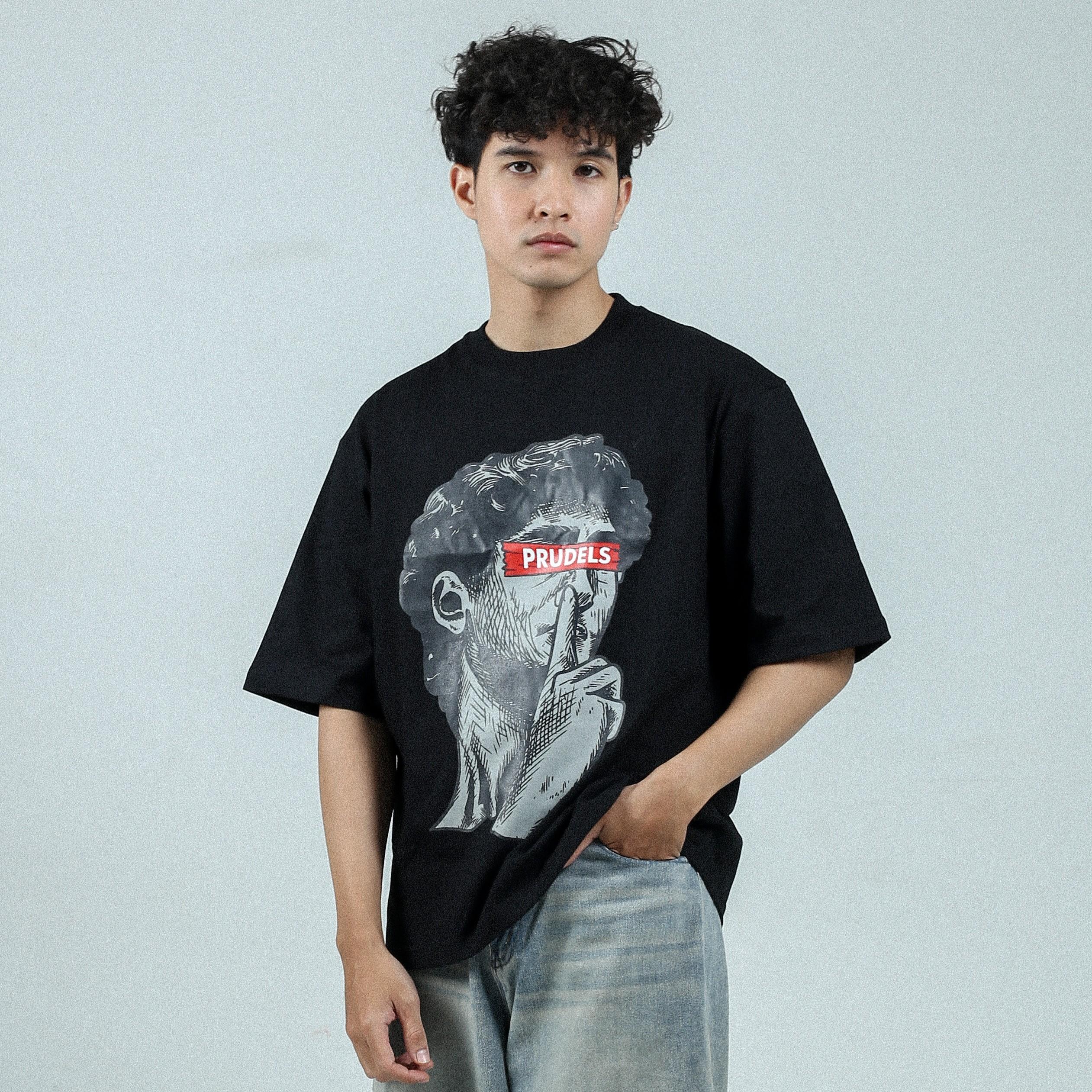 Prudels Kaos Oversize Boxy Hitam Unisex - Premium Distro Streetwear - Artikel Keep - T-Shirt Full Cotton 16s Tebal Nyaman foto 3