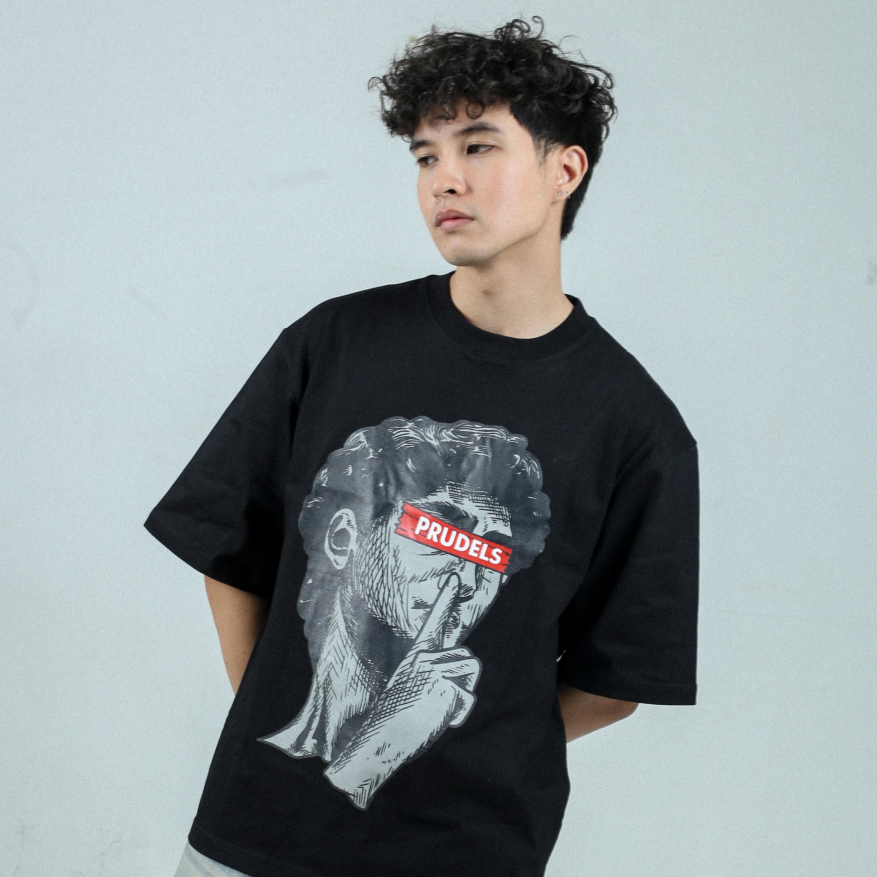 Prudels Kaos Oversize Boxy Hitam Unisex - Premium Distro Streetwear - Artikel Keep - T-Shirt Full Cotton 16s Tebal Nyaman foto 5