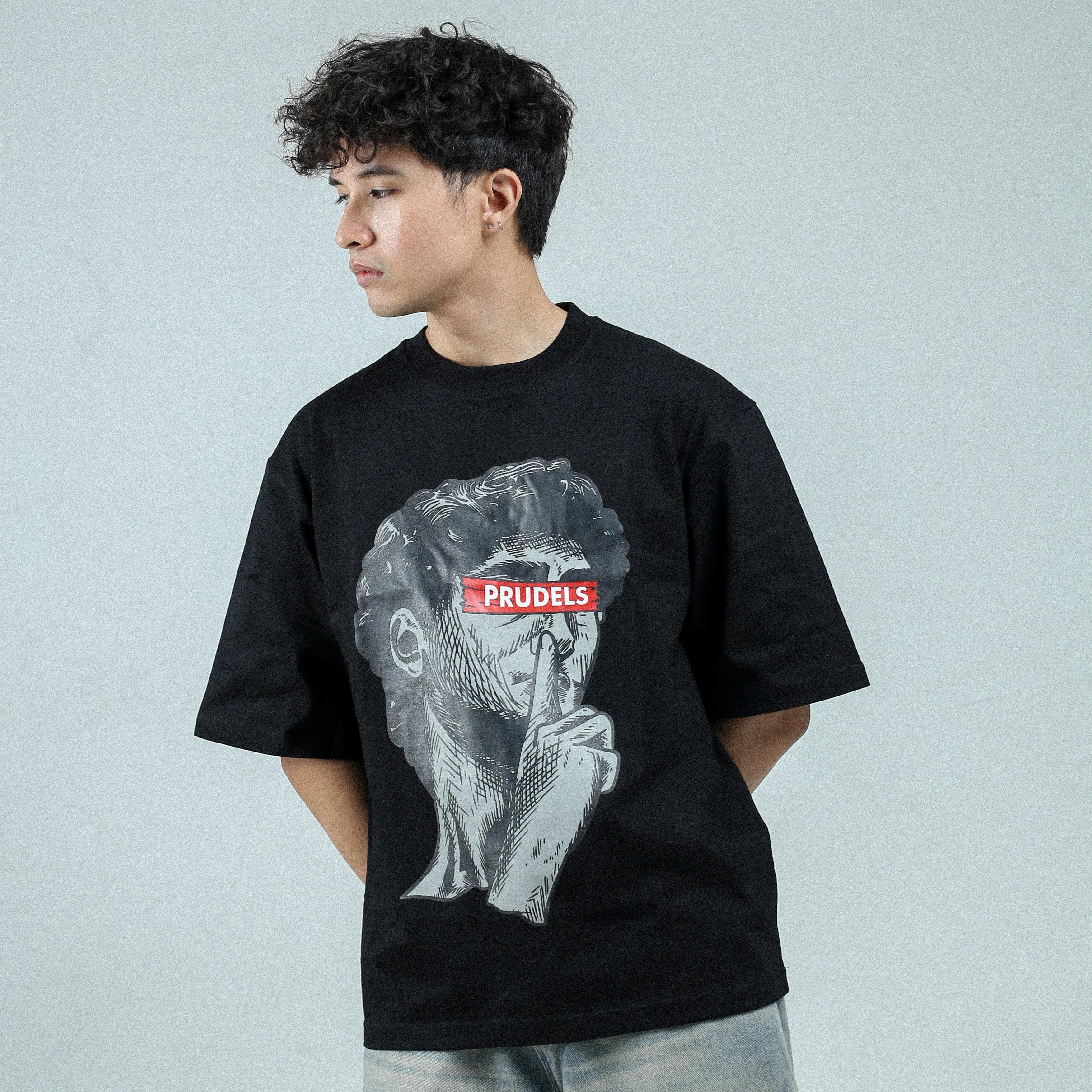 Prudels Kaos Oversize Boxy Hitam Unisex - Premium Distro Streetwear - Artikel Keep - T-Shirt Full Cotton 16s Tebal Nyaman foto 6