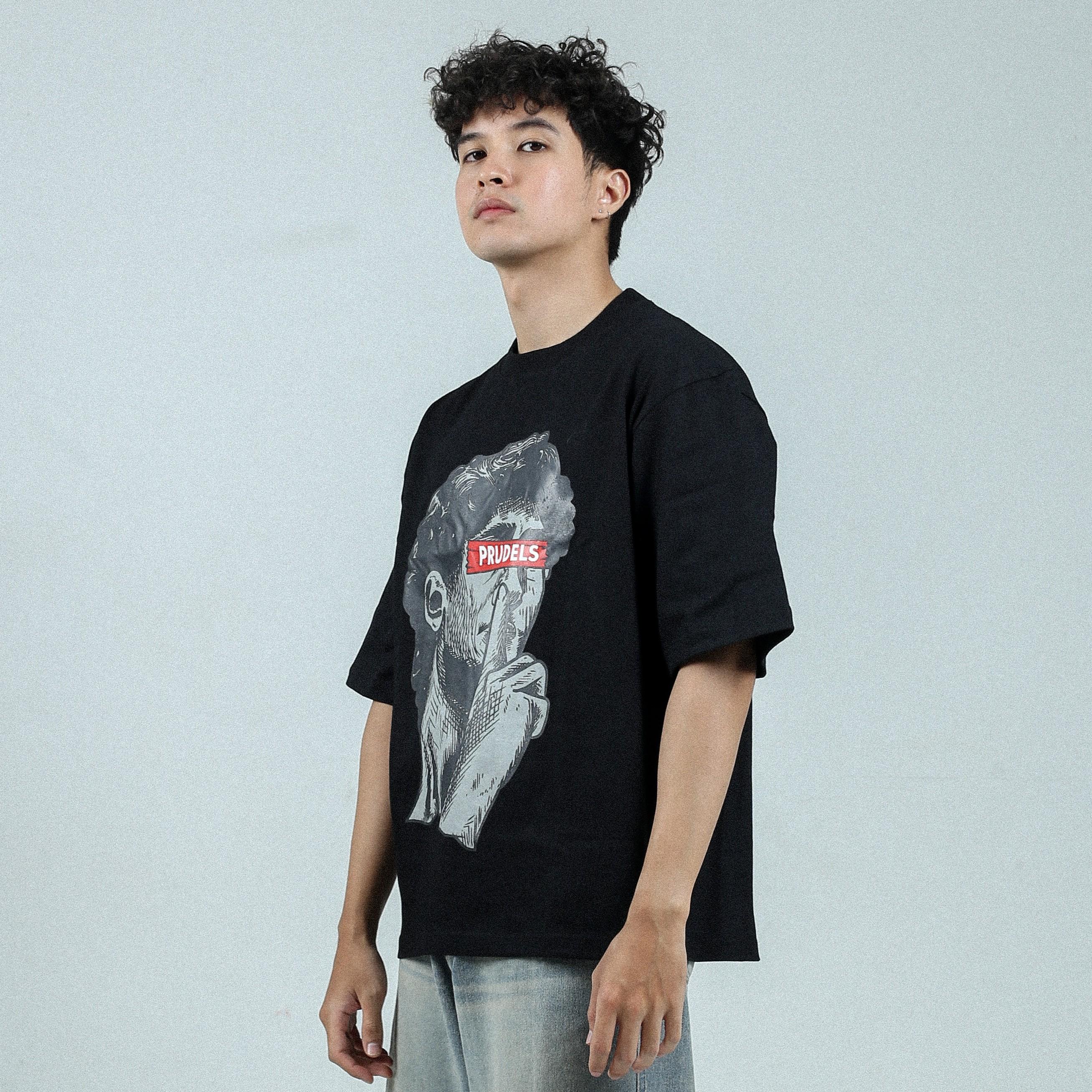 Prudels Kaos Oversize Boxy Hitam Unisex - Premium Distro Streetwear - Artikel Keep - T-Shirt Full Cotton 16s Tebal Nyaman foto 7