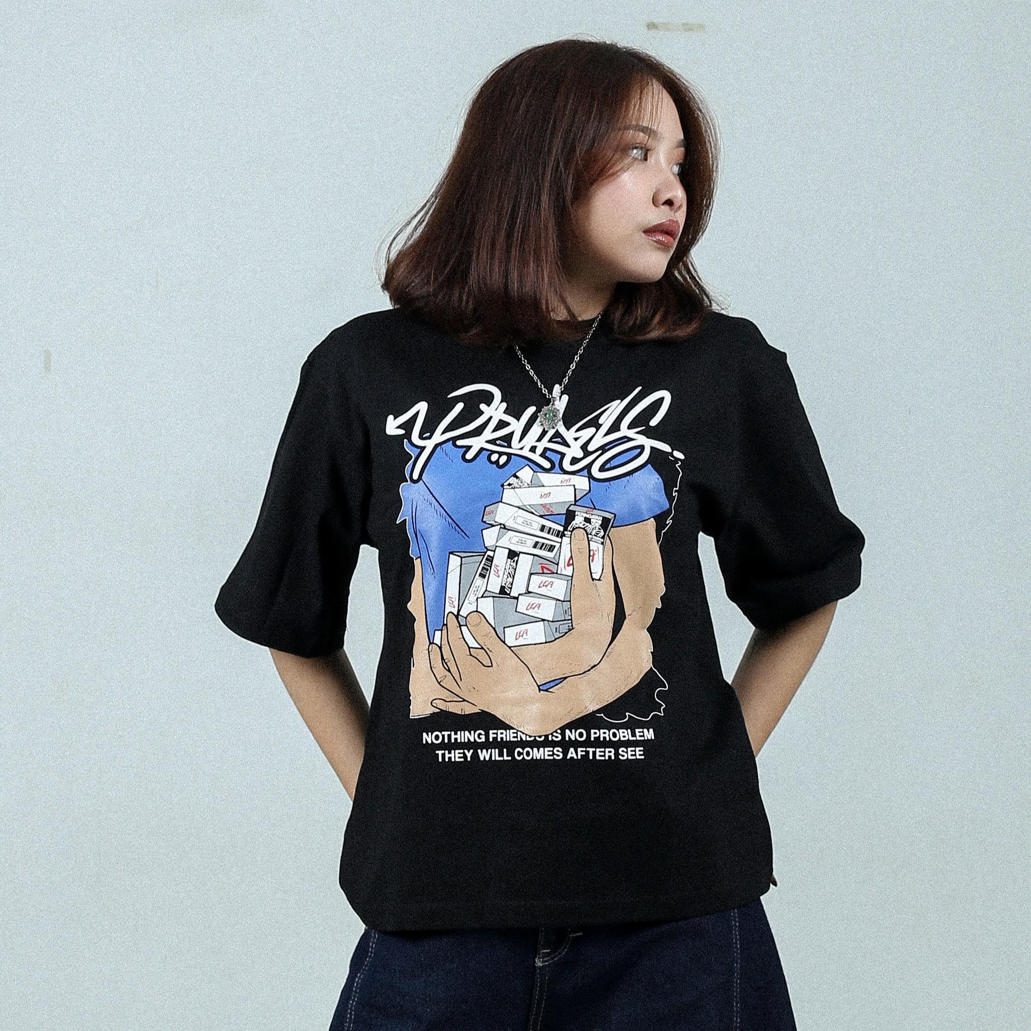 Prudels Kaos Oversize Boxy Hitam Unisex - Premium Distro Streetwear - Artikel Smoke - Full Cotton 16s Tebal & Kokoh foto 3