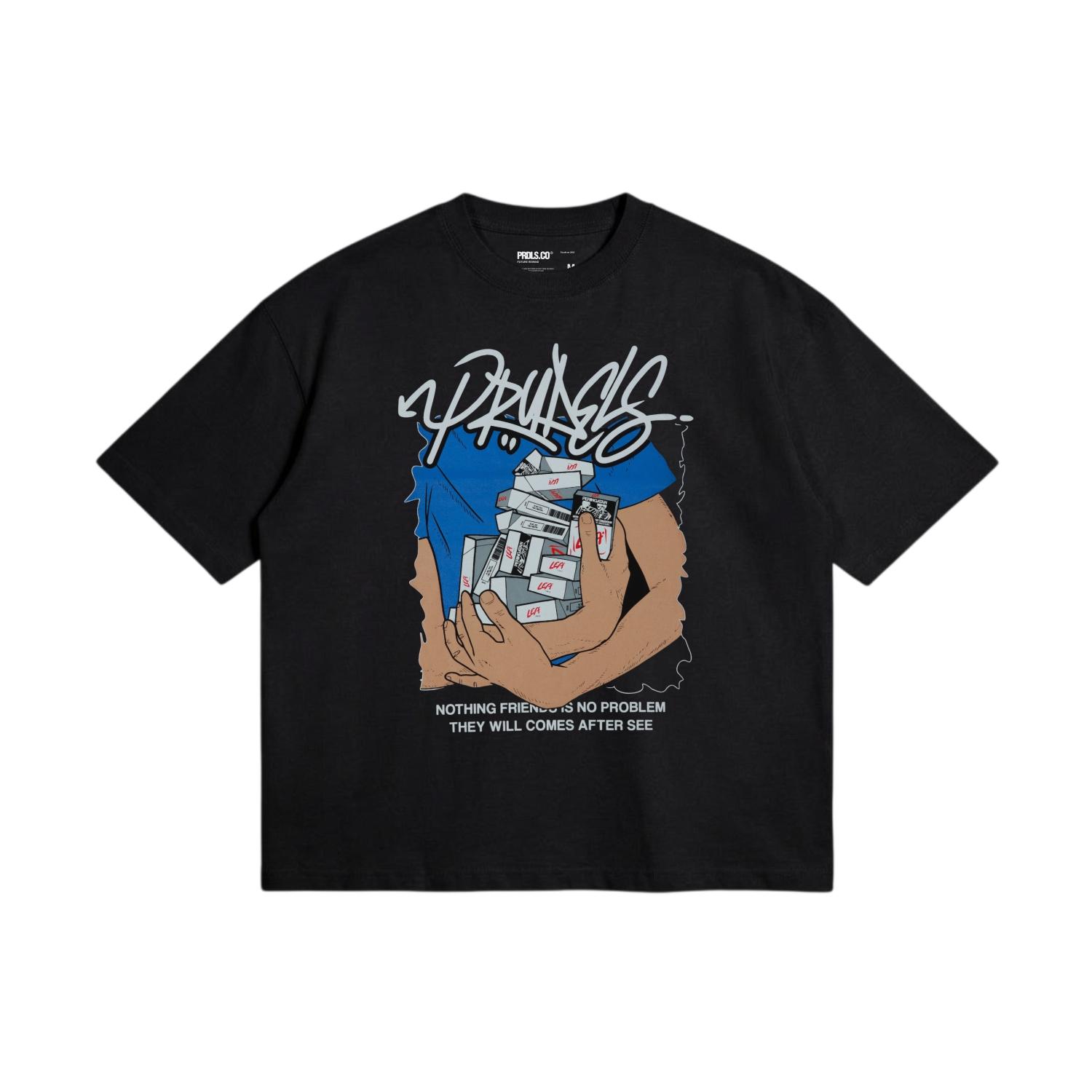 Prudels Kaos Oversize Boxy Hitam Unisex - Premium Distro Streetwear - Artikel Smoke - Full Cotton 16s Tebal & Kokoh