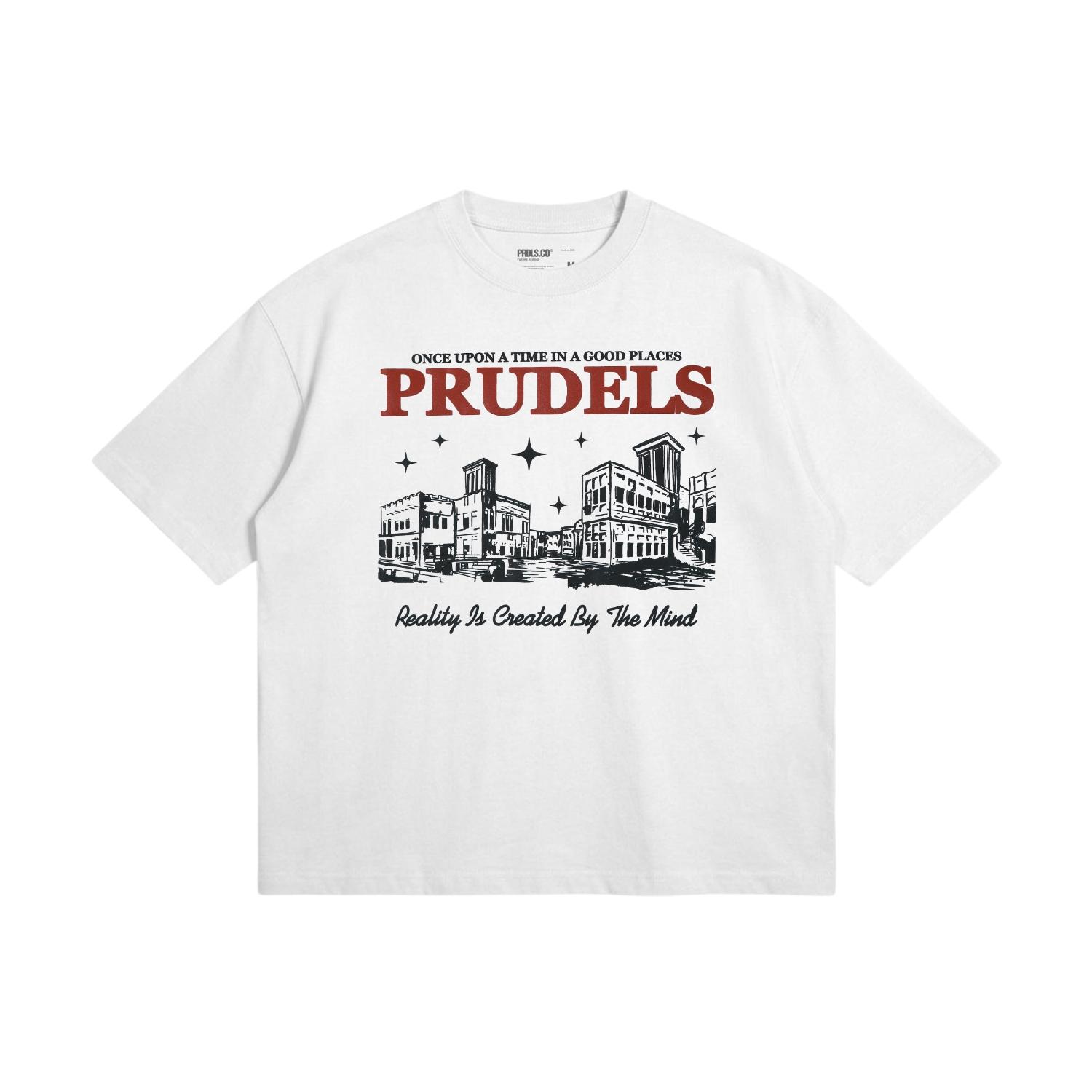 Prudels Kaos Oversize Boxy Putih Unisex - Premium Distro Streetwear - Artikel Home - T-Shirt Full Cotton 16s Tebal & Nyaman