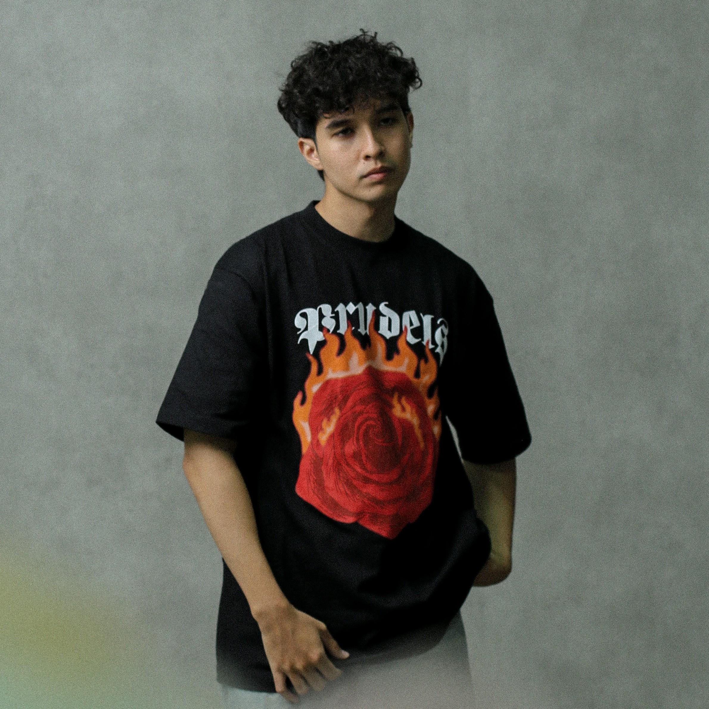 PRUDELS Kaos Oversize Hitam Unisex Premium Distro Streetwear - Artikel Flame - Full Cotton 16s Tebal & Kokoh foto 5