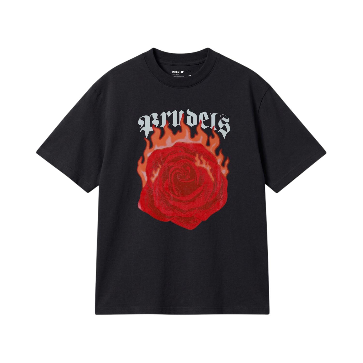 PRUDELS Kaos Oversize Hitam Unisex Premium Distro Streetwear - Artikel Flame - Full Cotton 16s Tebal & Kokoh