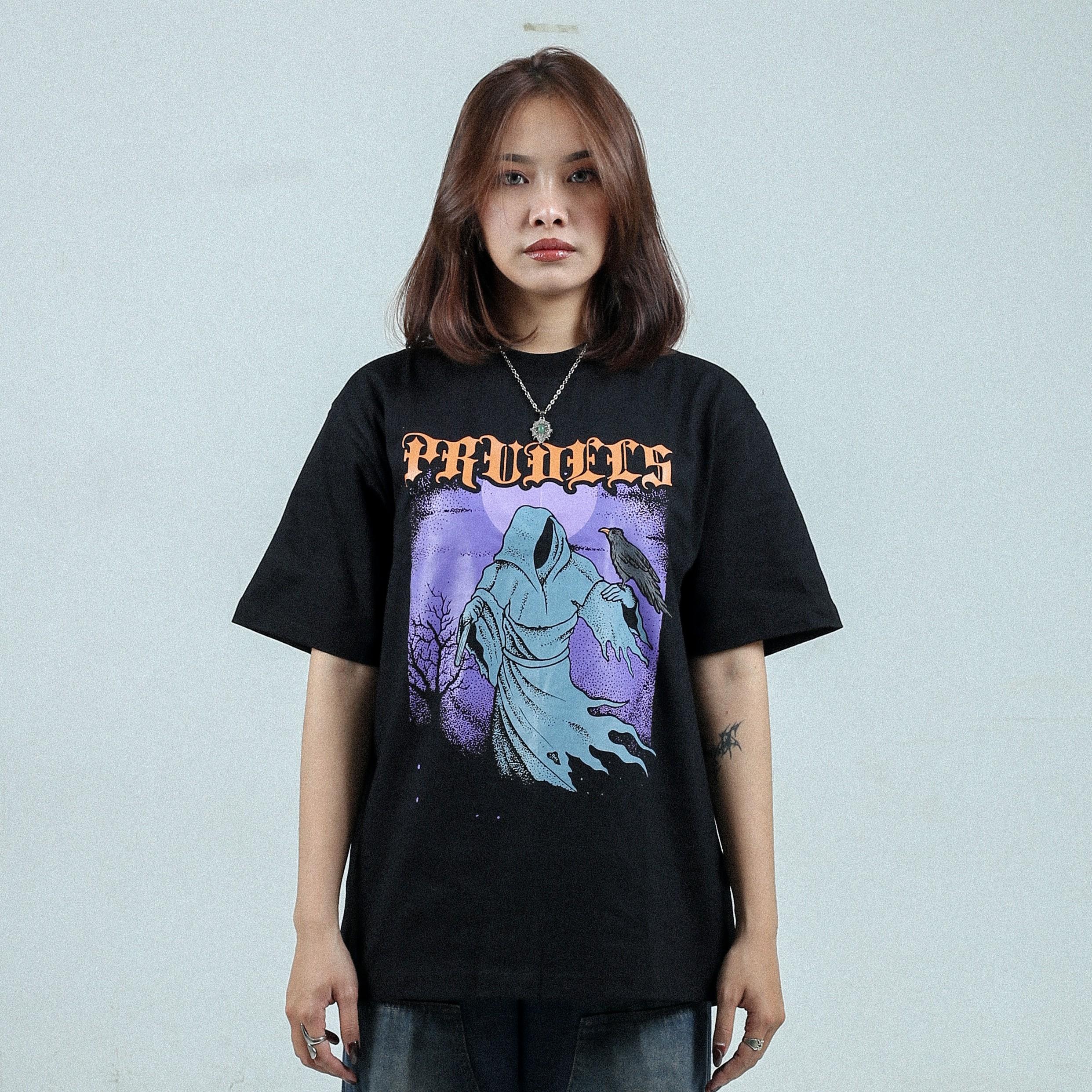 PRUDELS Kaos Oversize Hitam Unisex - Premium Distro Streetwear - Artikel Ghost - T-Shirt Full Cotton 16s Tebal & Eksklusif foto 3