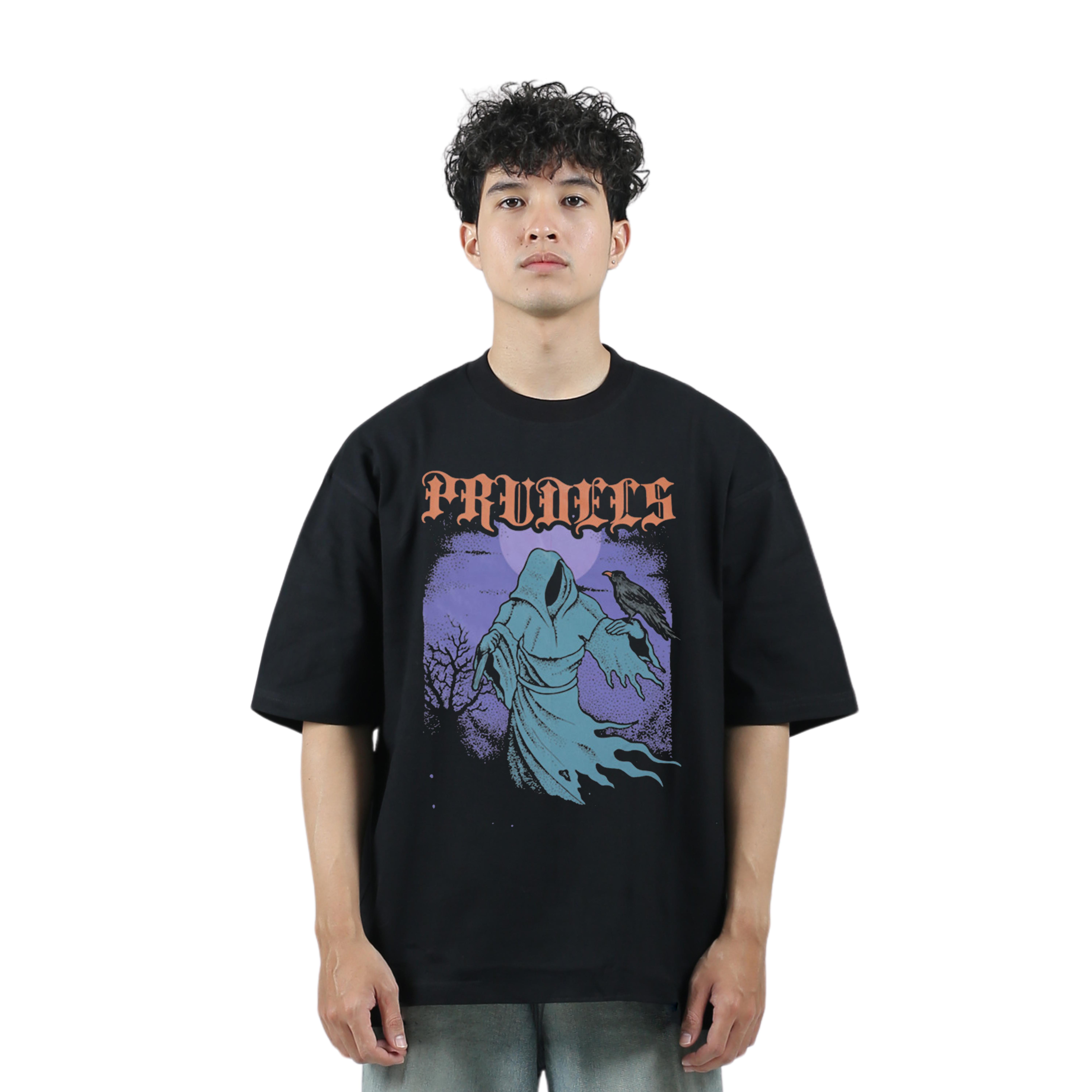 PRUDELS Kaos Oversize Hitam Unisex - Premium Distro Streetwear - Artikel Ghost - T-Shirt Full Cotton 16s Tebal & Eksklusif foto 5