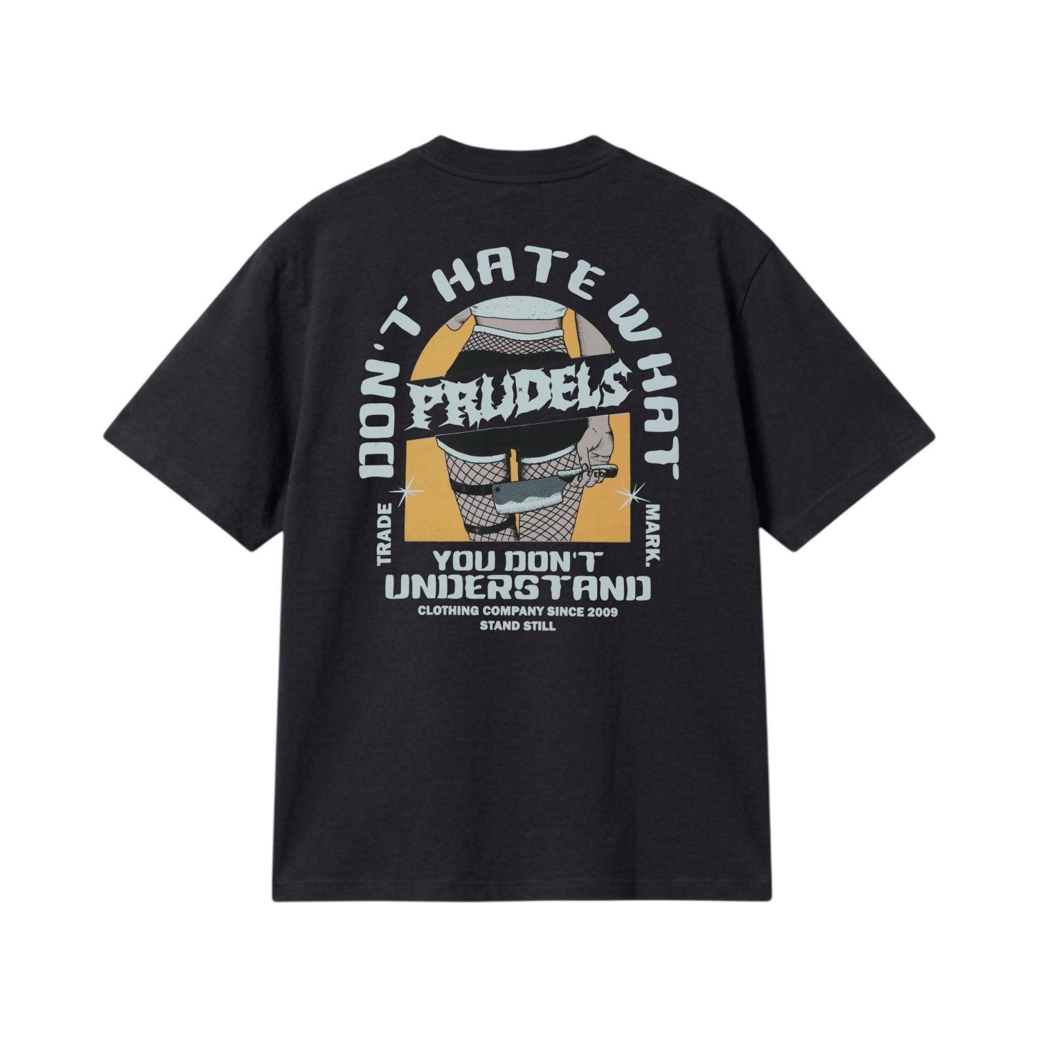 PRUDELS Kaos Oversize Hitam Unisex - Premium Distro Streetwear - Artikel Knife Back - T-Shirt Full Cotton 16s Tebal & Tegas