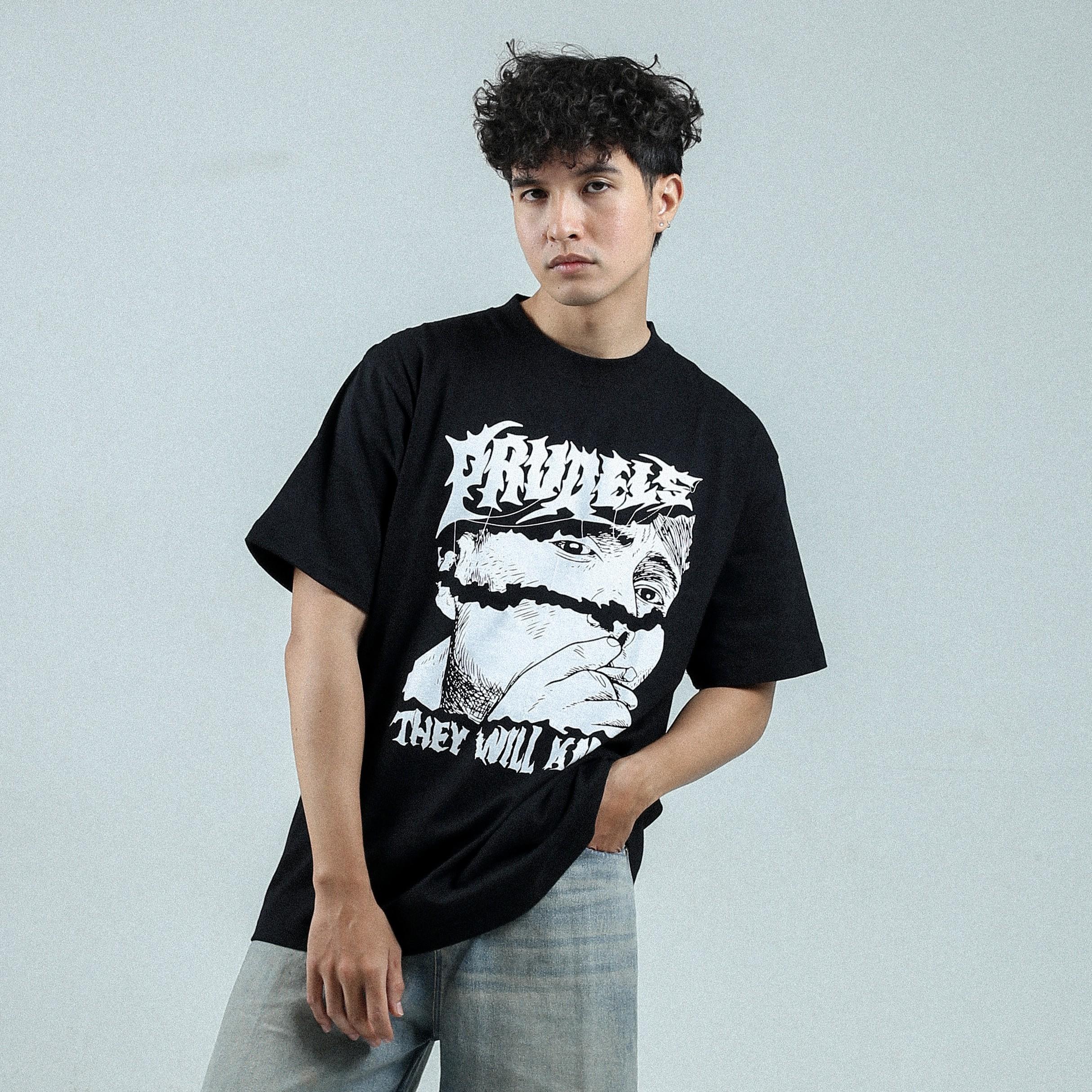 Prudels Kaos Oversize Hitam Unisex -  Premium Distro Streetwear - Artikel People - Full Cotton 16s Tebal & Kokoh foto 3