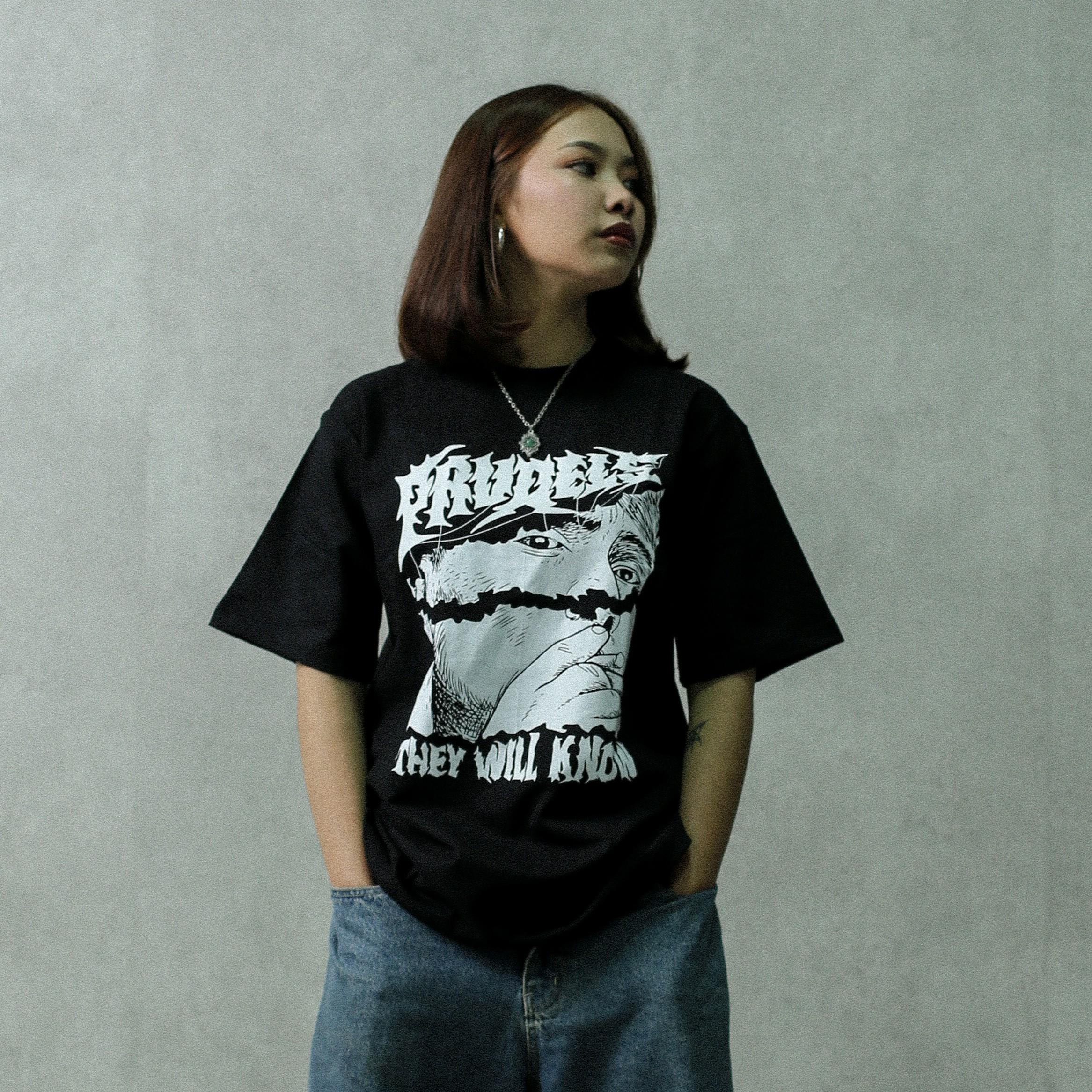 Prudels Kaos Oversize Hitam Unisex -  Premium Distro Streetwear - Artikel People - Full Cotton 16s Tebal & Kokoh foto 6