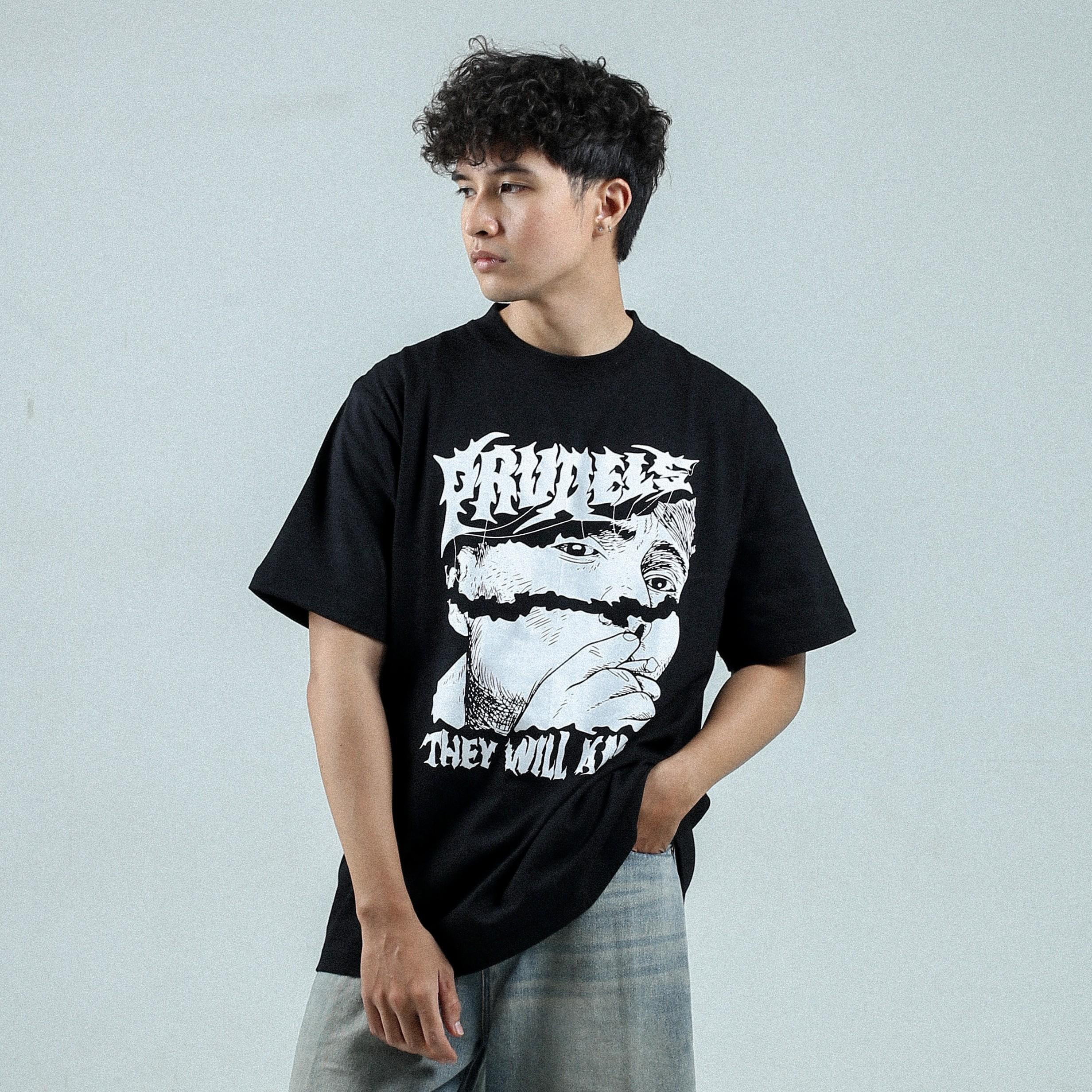 Prudels Kaos Oversize Hitam Unisex -  Premium Distro Streetwear - Artikel People - Full Cotton 16s Tebal & Kokoh foto 7