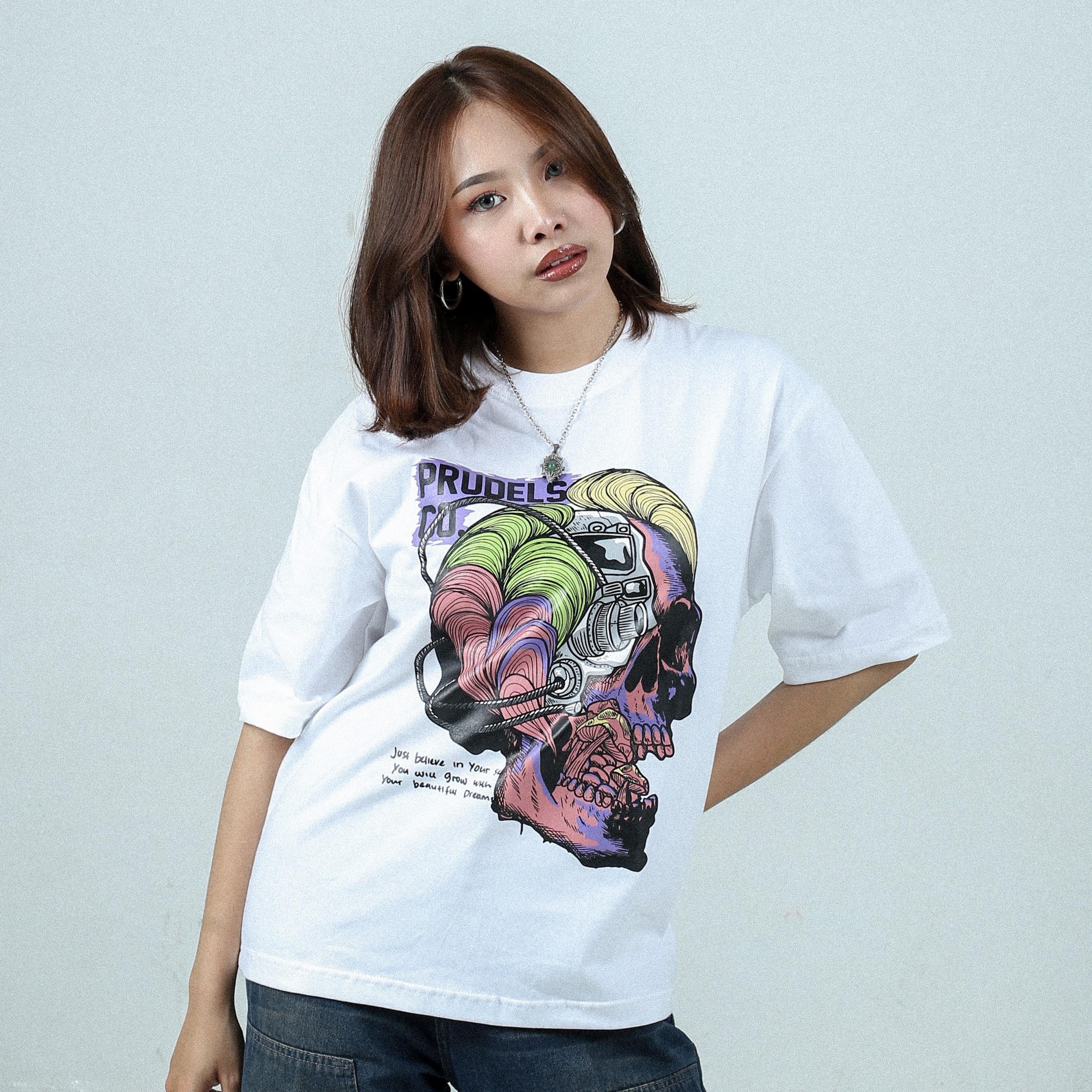 Prudels Kaos Oversize Putih Unisex - Premium Distro Streetwear - Artikel Mindfull - Full Cotton 16s Boxy Fit & Tebal foto 3