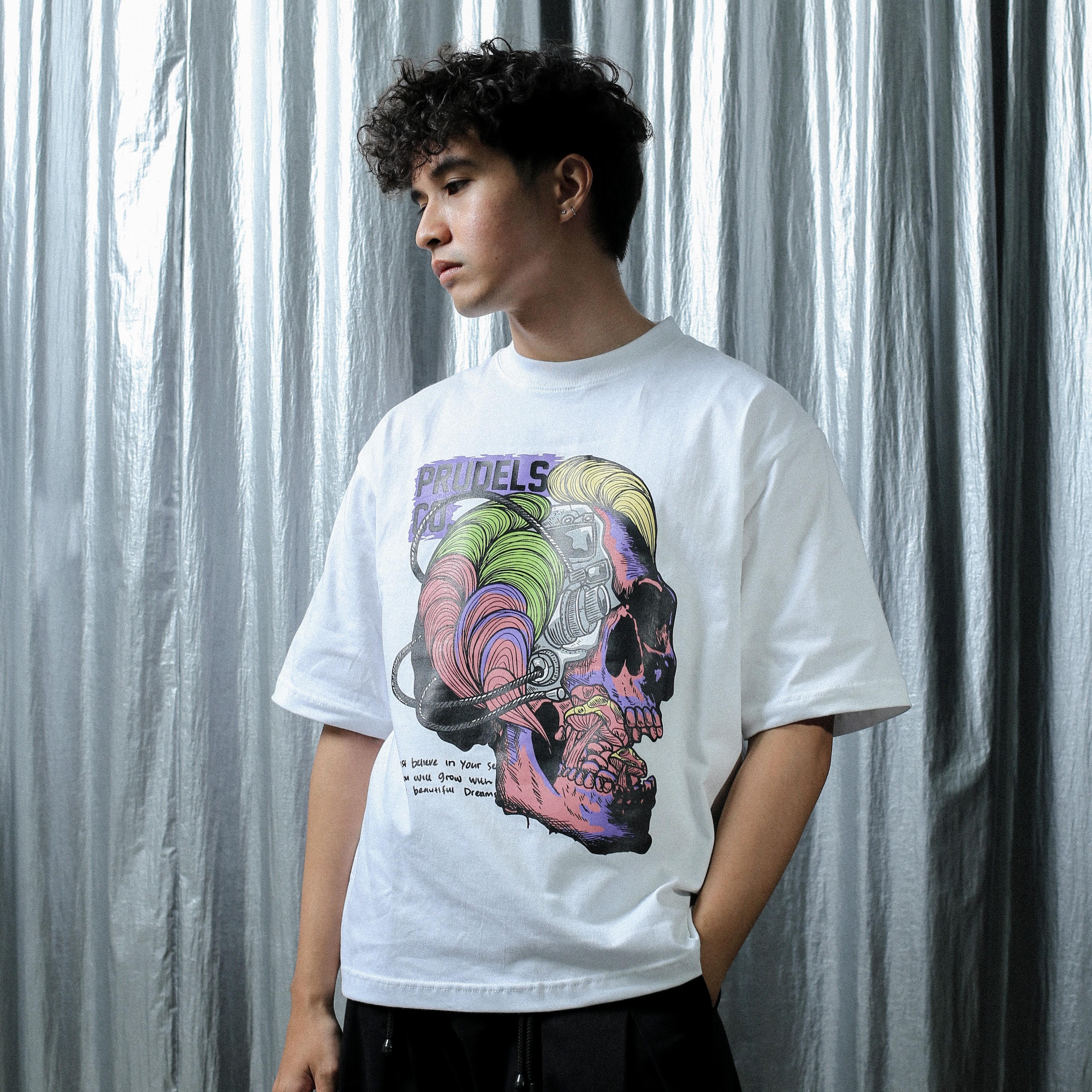 Prudels Kaos Oversize Putih Unisex - Premium Distro Streetwear - Artikel Mindfull - Full Cotton 16s Boxy Fit & Tebal foto 4