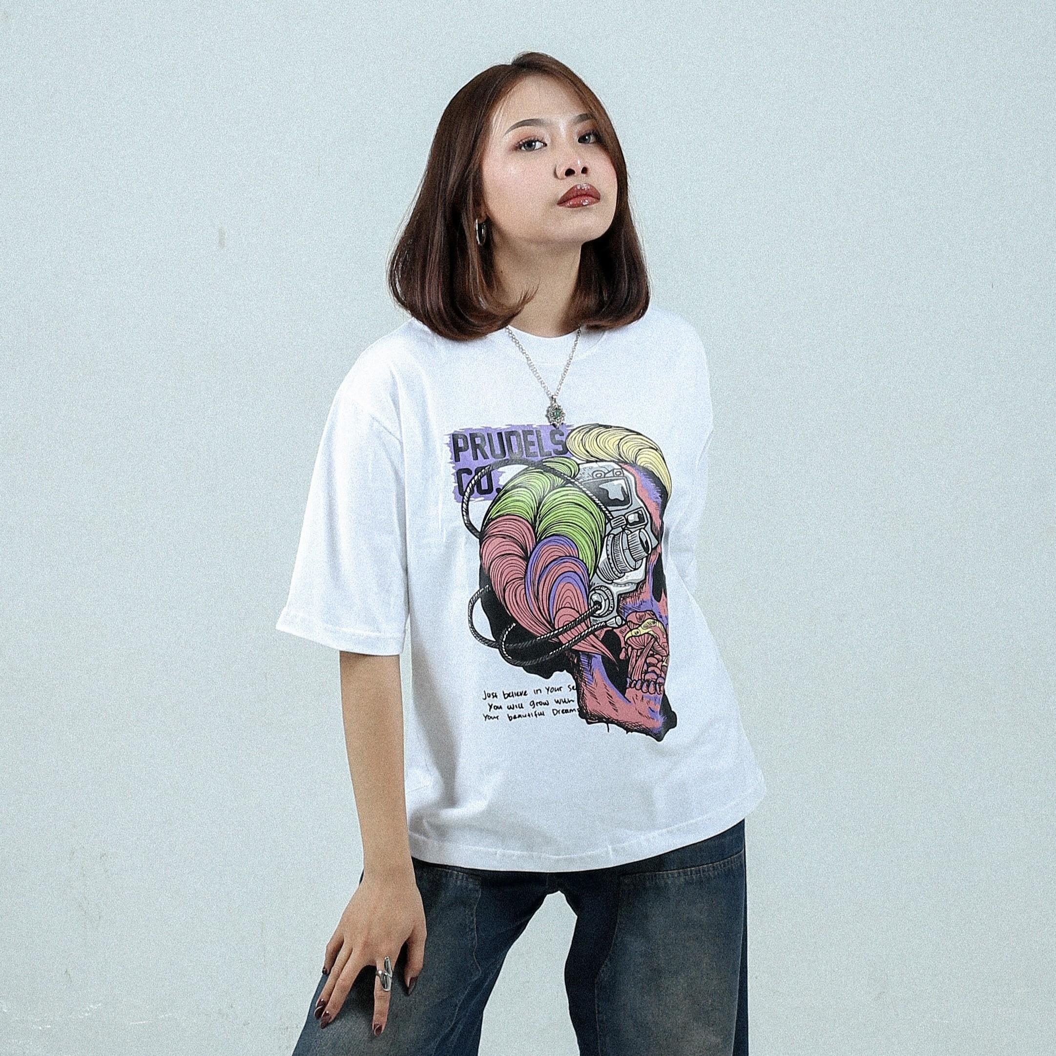 Prudels Kaos Oversize Putih Unisex - Premium Distro Streetwear - Artikel Mindfull - Full Cotton 16s Boxy Fit & Tebal foto 6