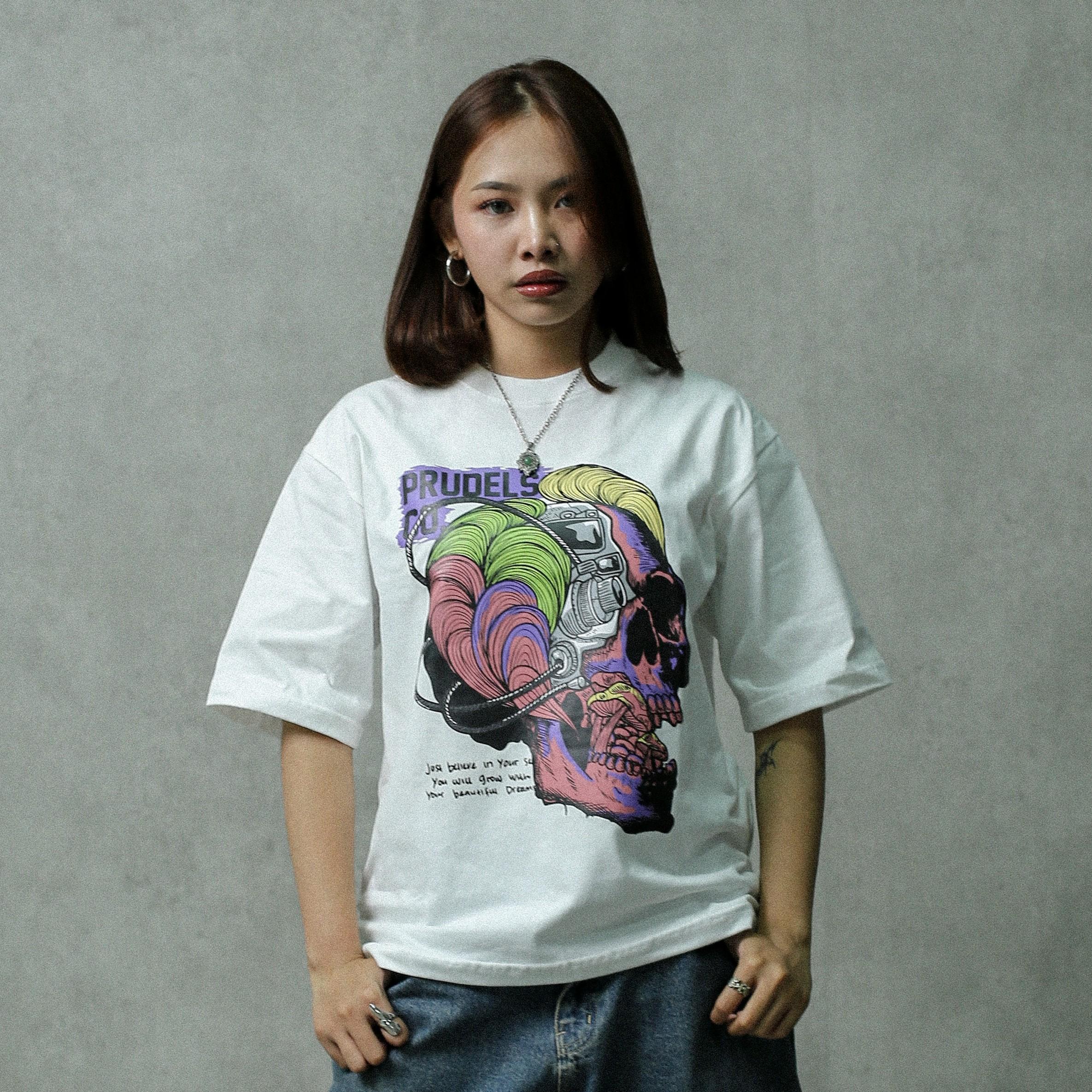 Prudels Kaos Oversize Putih Unisex - Premium Distro Streetwear - Artikel Mindfull - Full Cotton 16s Boxy Fit & Tebal foto 8