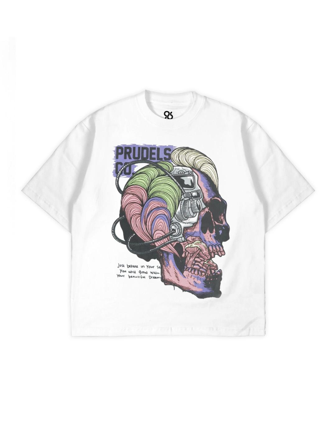 Prudels Kaos Oversize Putih Unisex - Premium Distro Streetwear - Artikel Mindfull - Full Cotton 16s Boxy Fit & Tebal