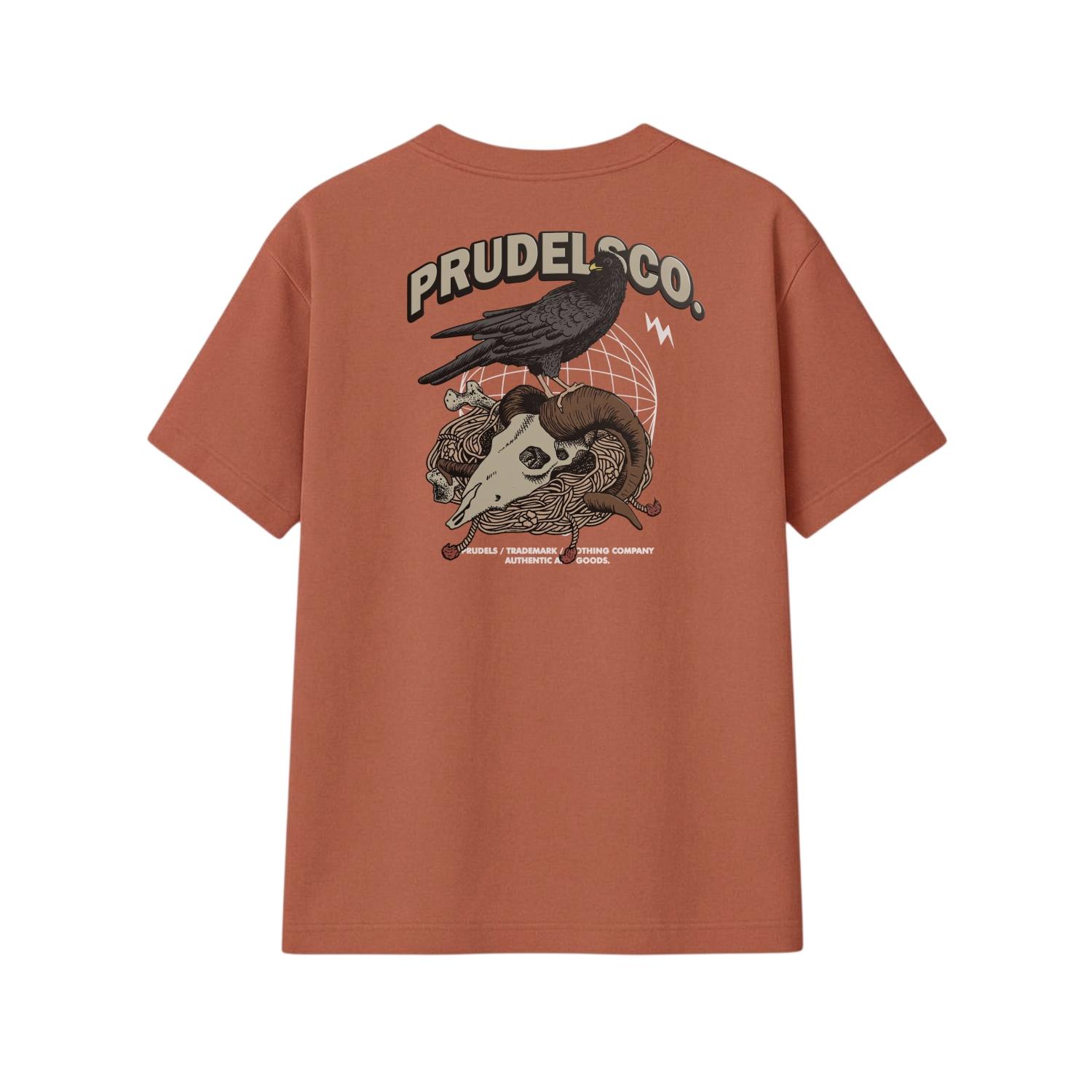 PRUDELS Kaos Reguler Brown Premium - Artikel Raven - T-Shirt Coklat Distro Streetwear Unisex Cotton 24S Sablon Awet Desain Gagak foto 2