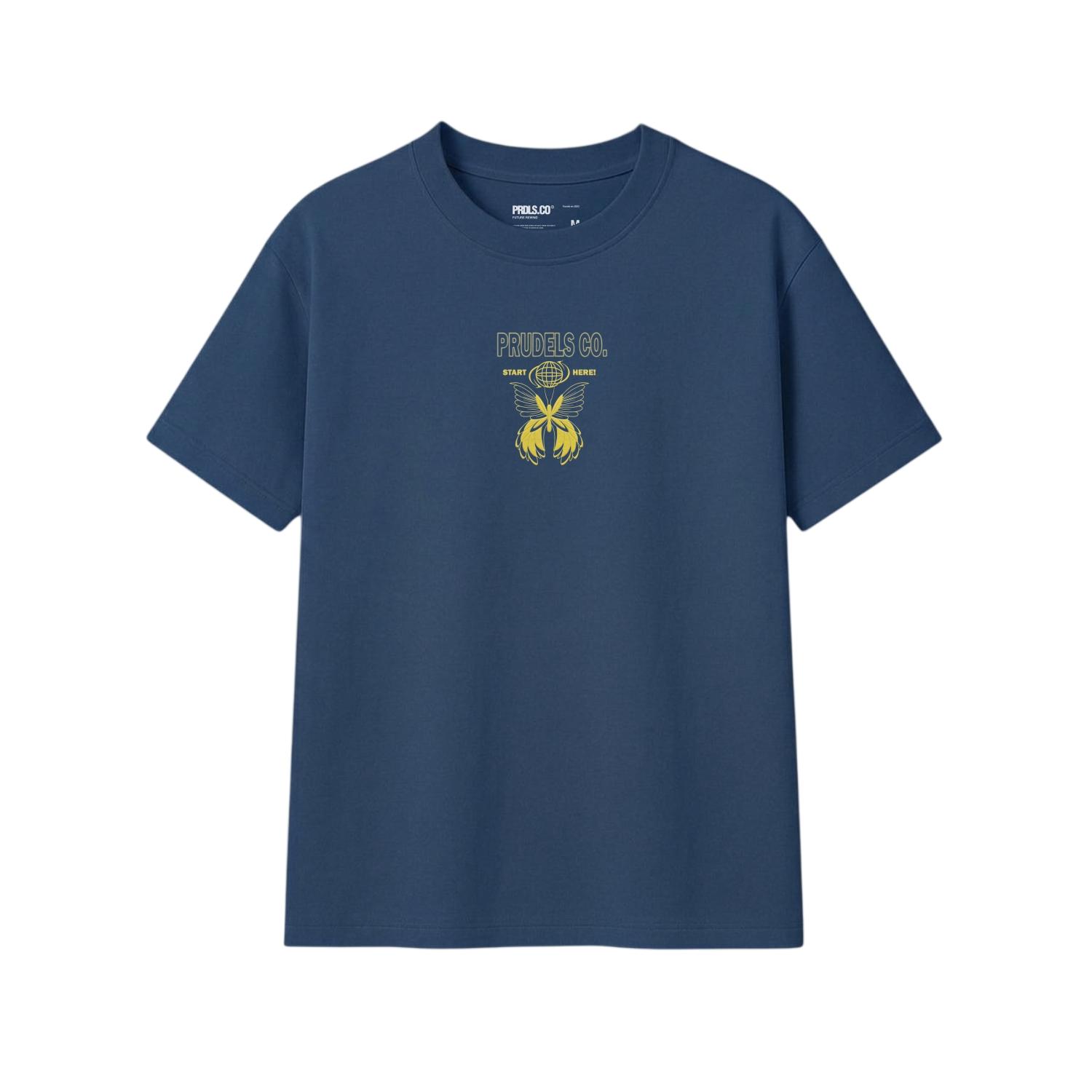PRUDELS Kaos Reguler Navy Premium - Artikel Start Here - T-Shirt Distro Streetwear Unisex Cotton 24S Bahan Nyaman & Sejuk