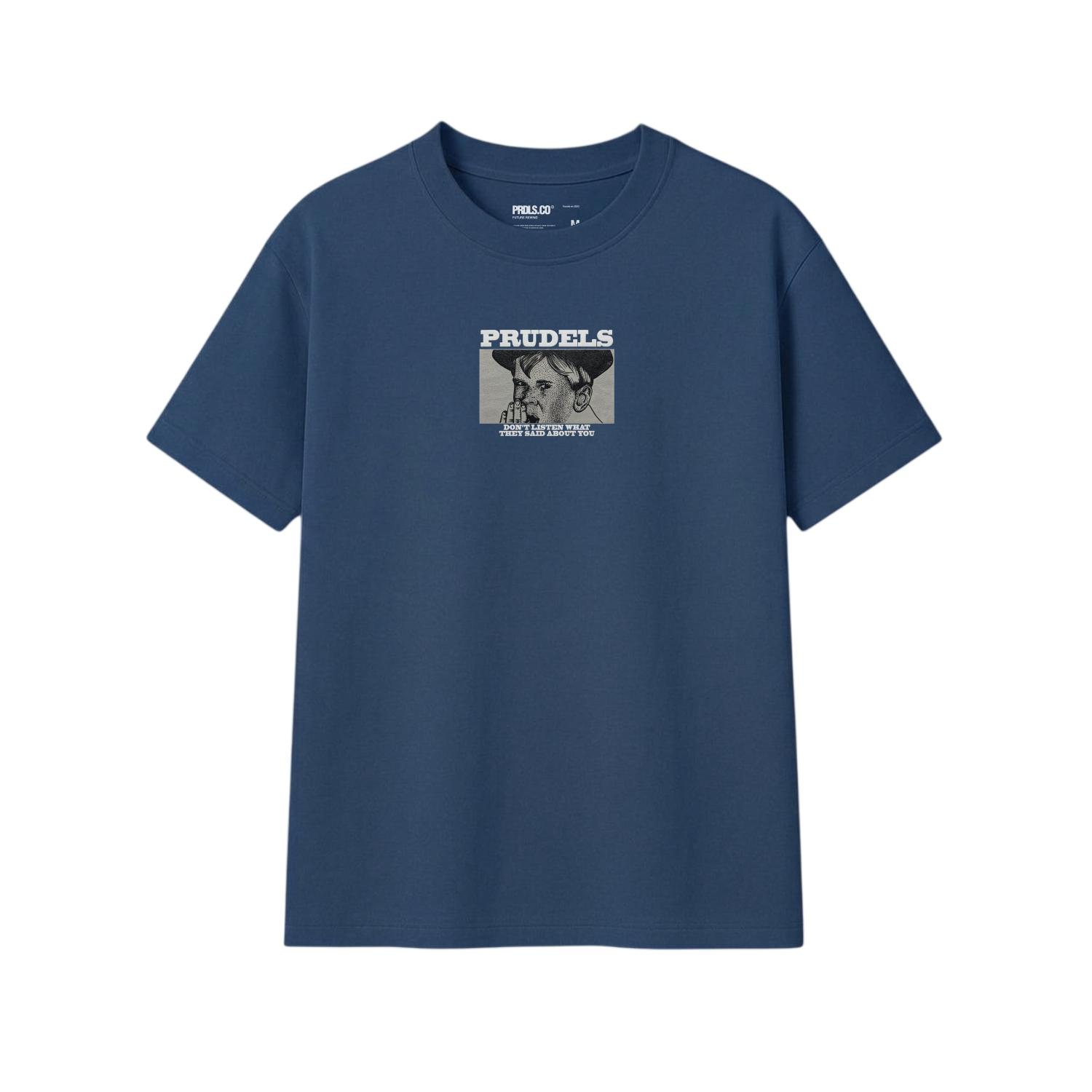 PRUDELS Kaos Reguler Navy Premium - Artikel Stay Positive - T-Shirt Biru Tua Distro Streetwear Unisex Cotton 24S Bahan Nyaman