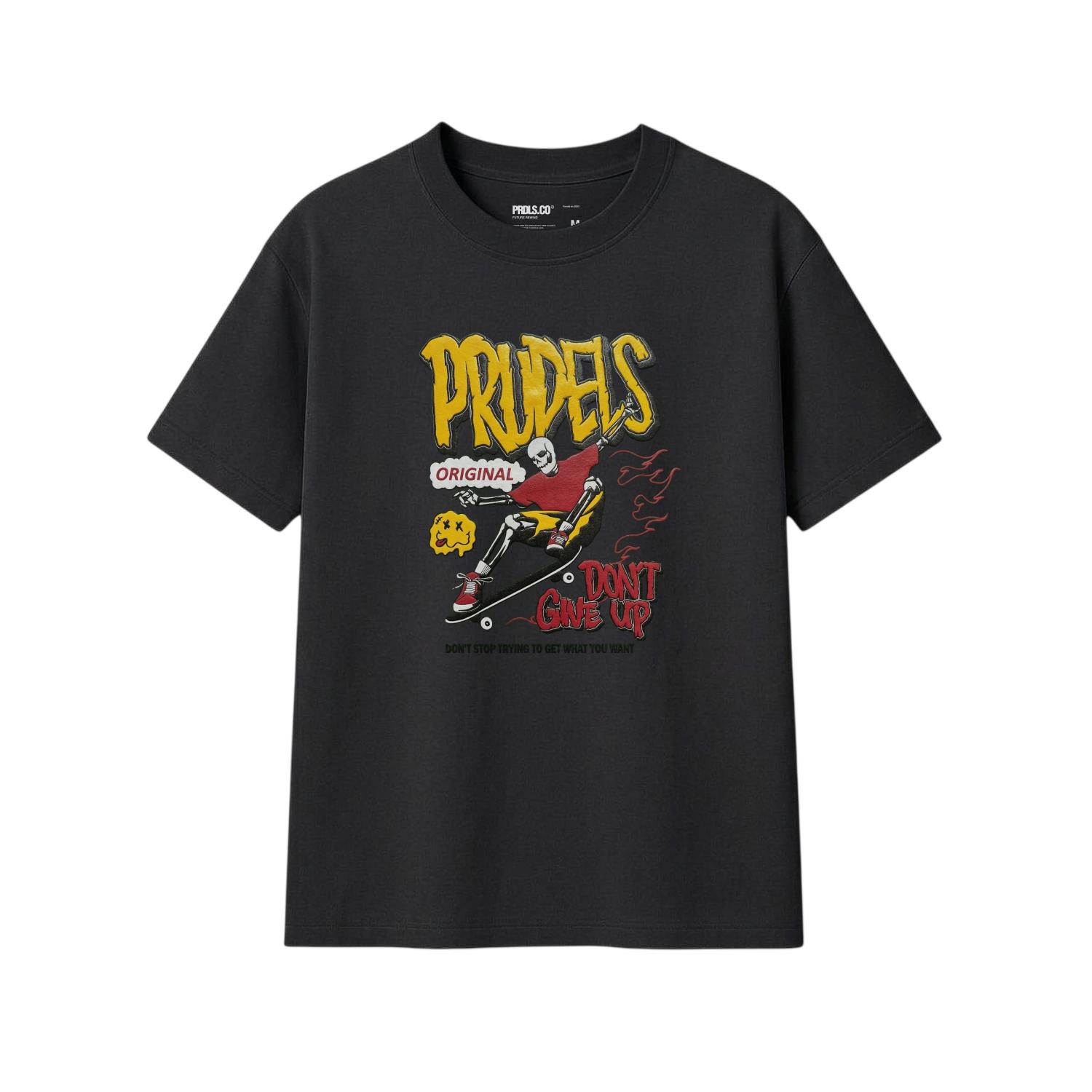 PRUDELS  Kaos Reguler Skating Skull Black Premium - T-Shirt Distro Streetwear Unisex Cotton 24s Nyaman & Sejuk Sablon Awet
