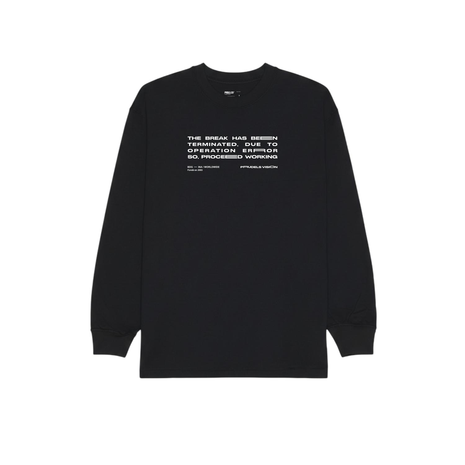 Prudels Long Sleeve T-Shirt Break Black - Kaos Lengan Panjang Hitam Minimalis Unisex Streetwear Bahan Nyaman Lembut Sablon Awet