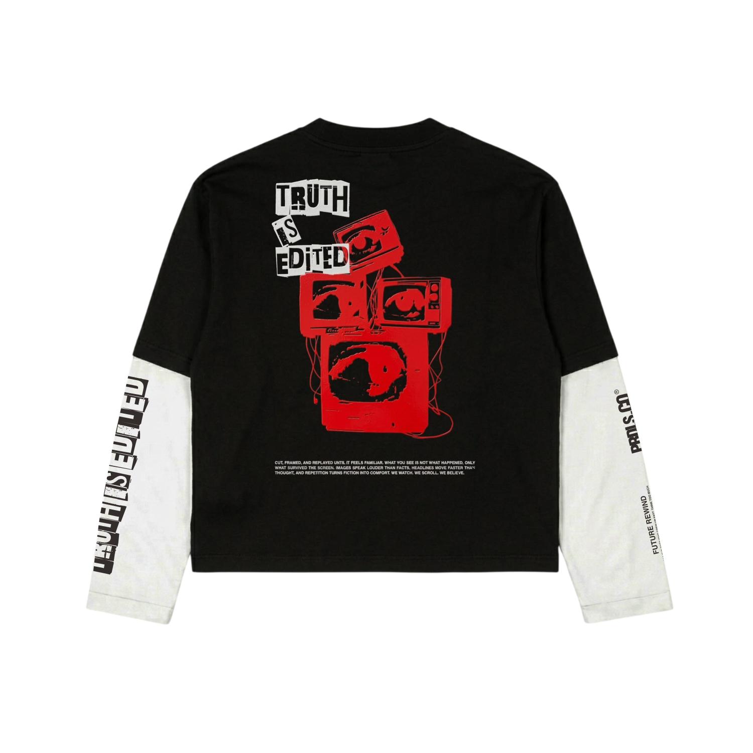Prudels Media T-Shirt | Kaos Layered Lengan Sambung | Streetwear Combed 20s foto 2