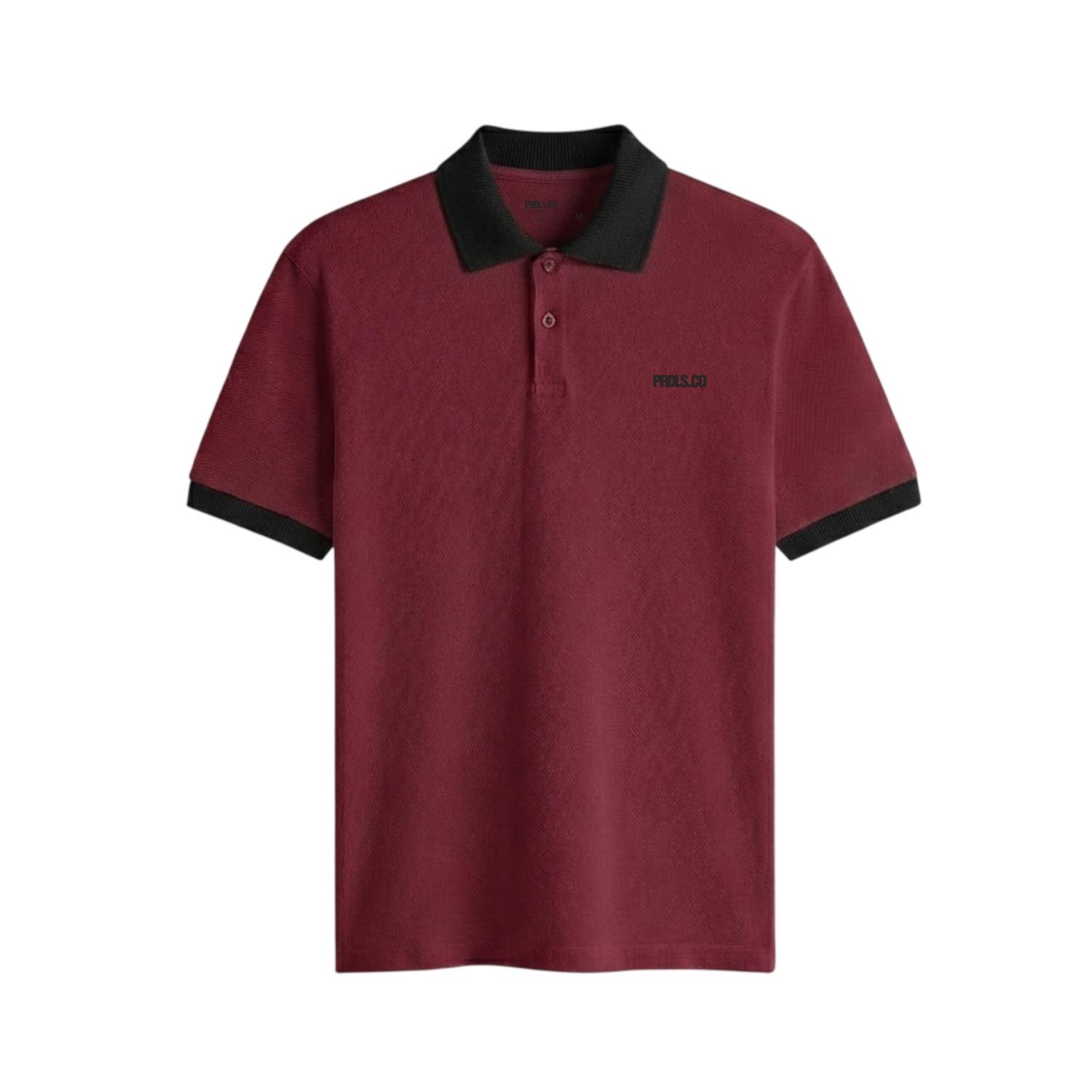 PRUDELS Polo Shirt Pria Maroon Black Kaos Kerah Bordir Pique Cotton Premium