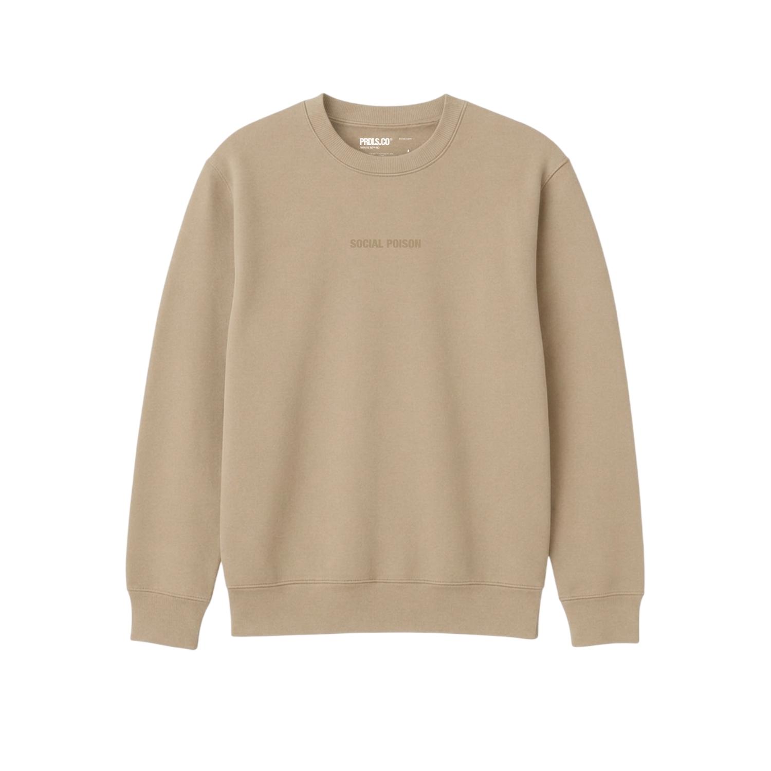 PRUDELS Social Poison Crewneck - Sweater Pria Minimalis Beige Cotton Fleece Premium