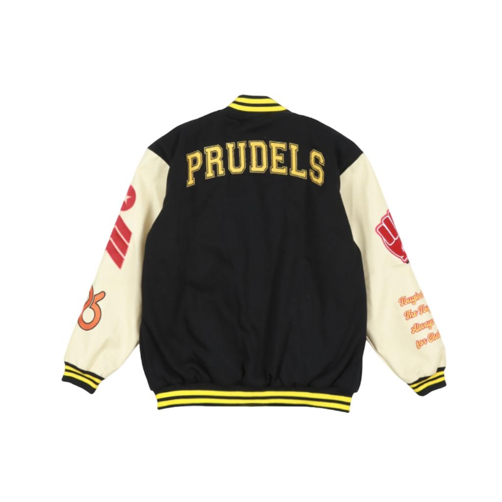 Prudels Varsity Jacket Vintage Streetwear Patch - Jaket Baseball Pria - Premium Material foto 2
