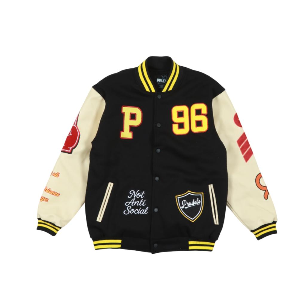 Prudels Varsity Jacket Vintage Streetwear Patch - Jaket Baseball Pria - Premium Material