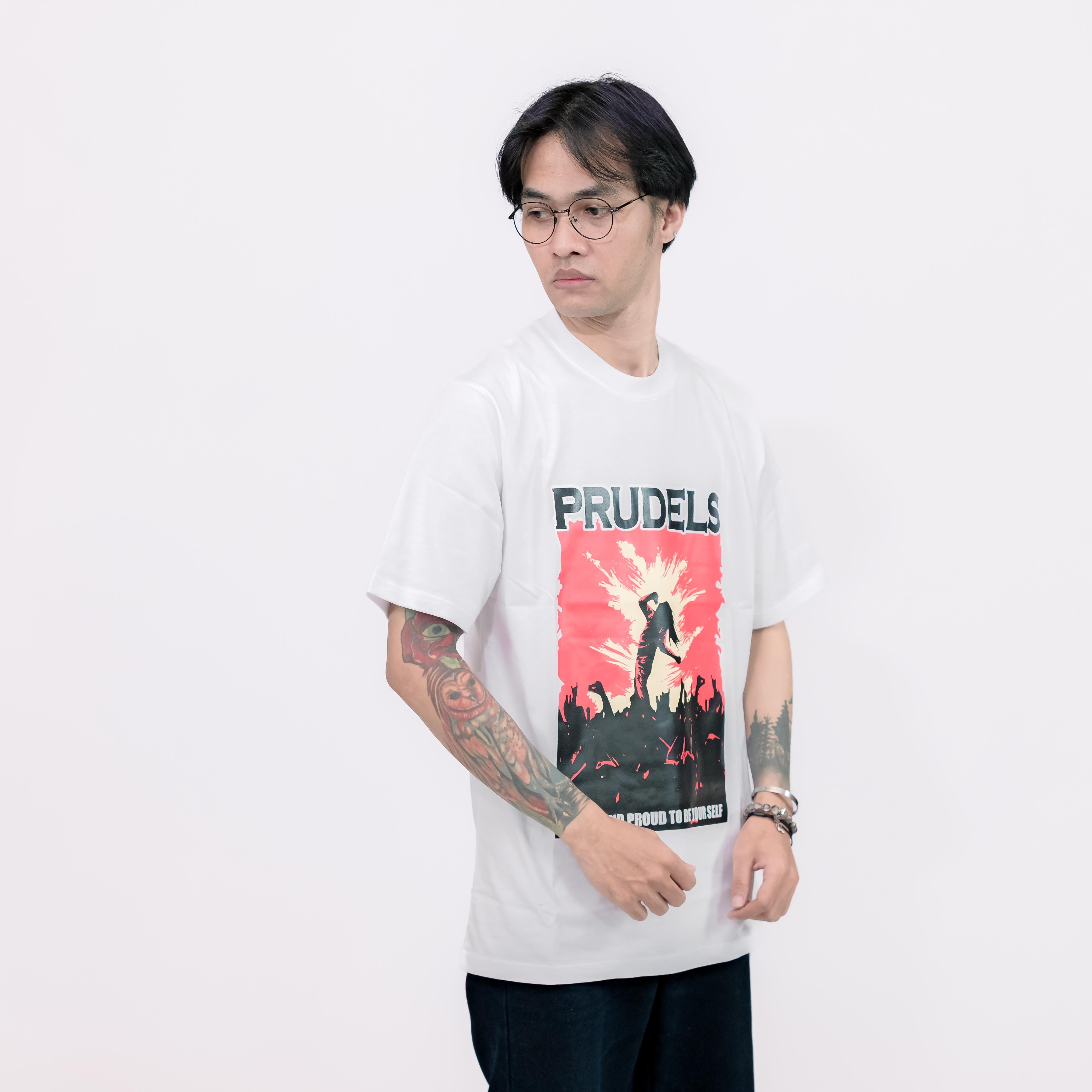 RUDELS Kaos Reguler Putih Premium - Artikel Self Proud - T-Shirt Distro Streetwear Unisex Cotton 24S Sablon Plastisol Awet foto 2
